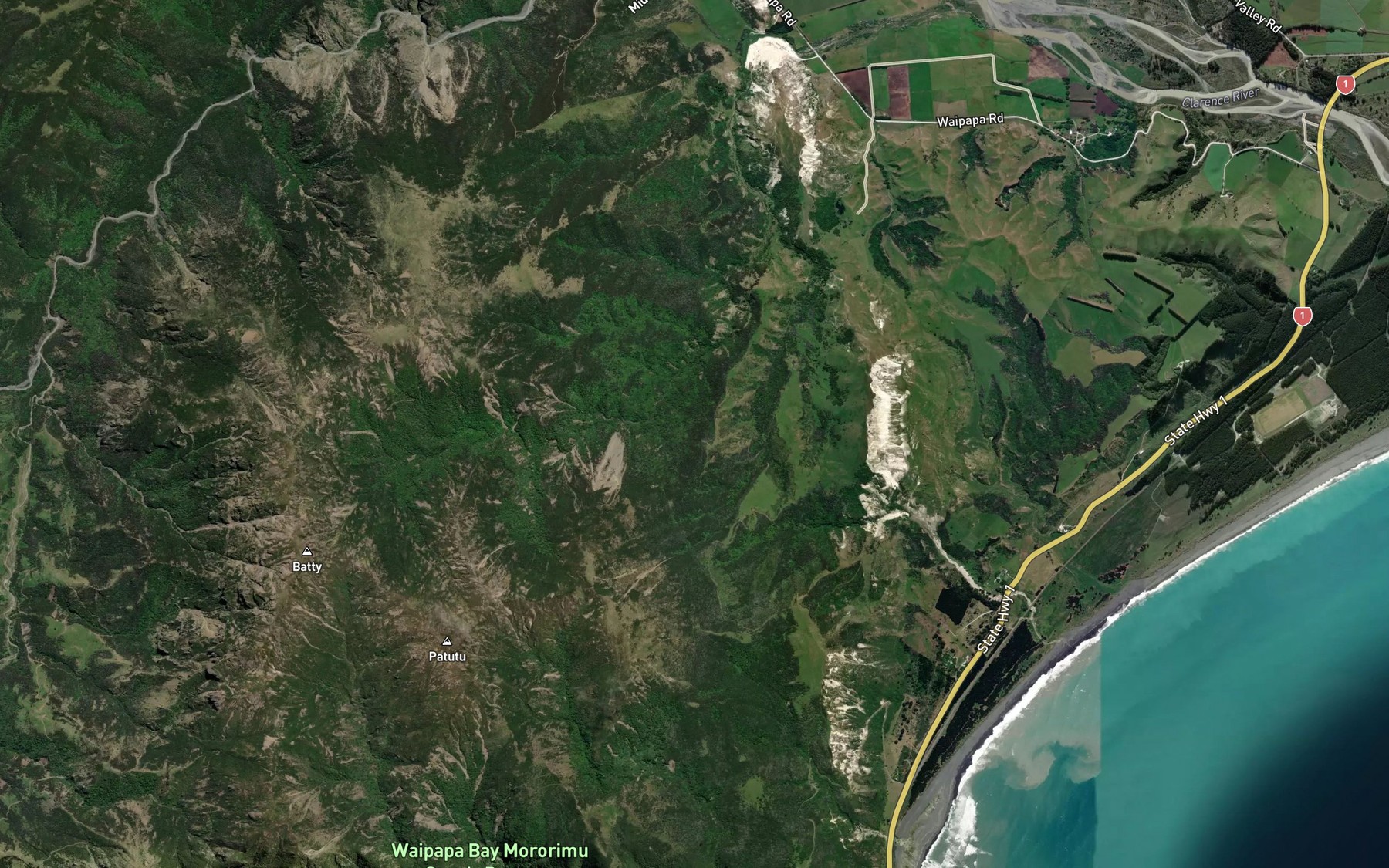 Satellite map of the Papatea Stream