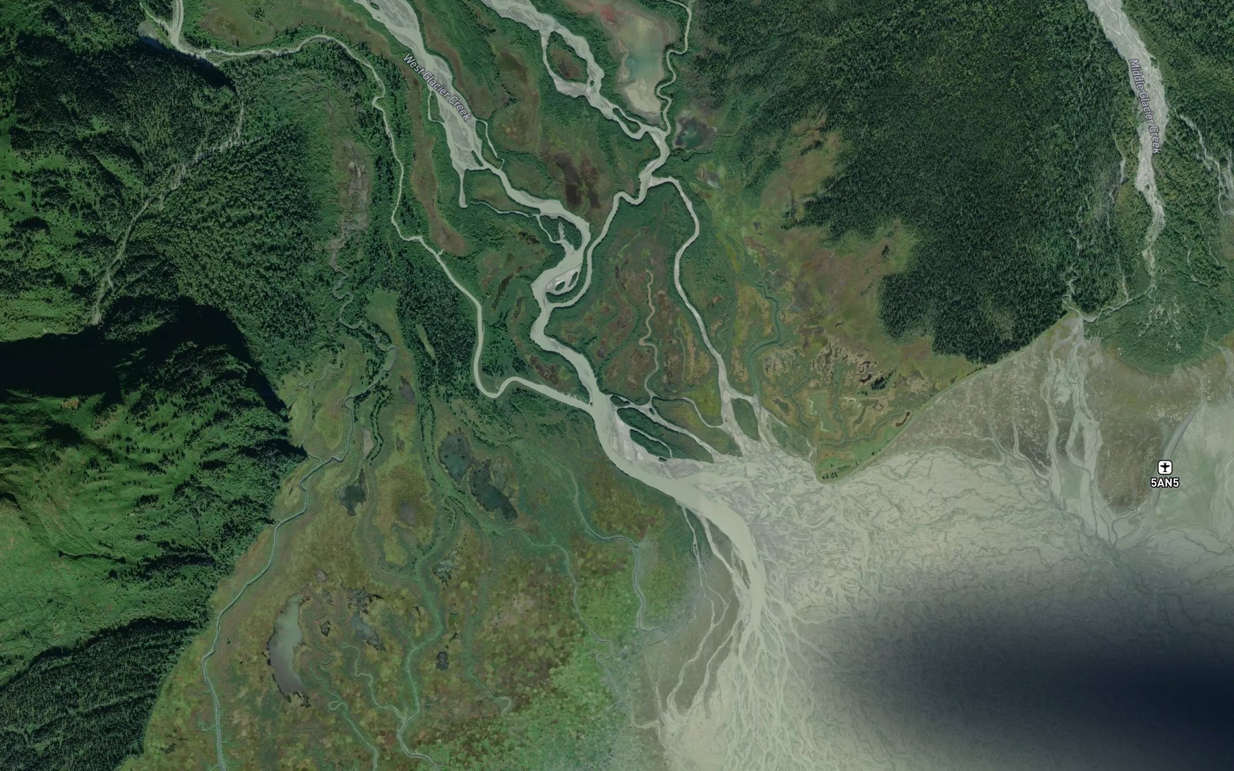 Satellite map of the West Glacier Creek