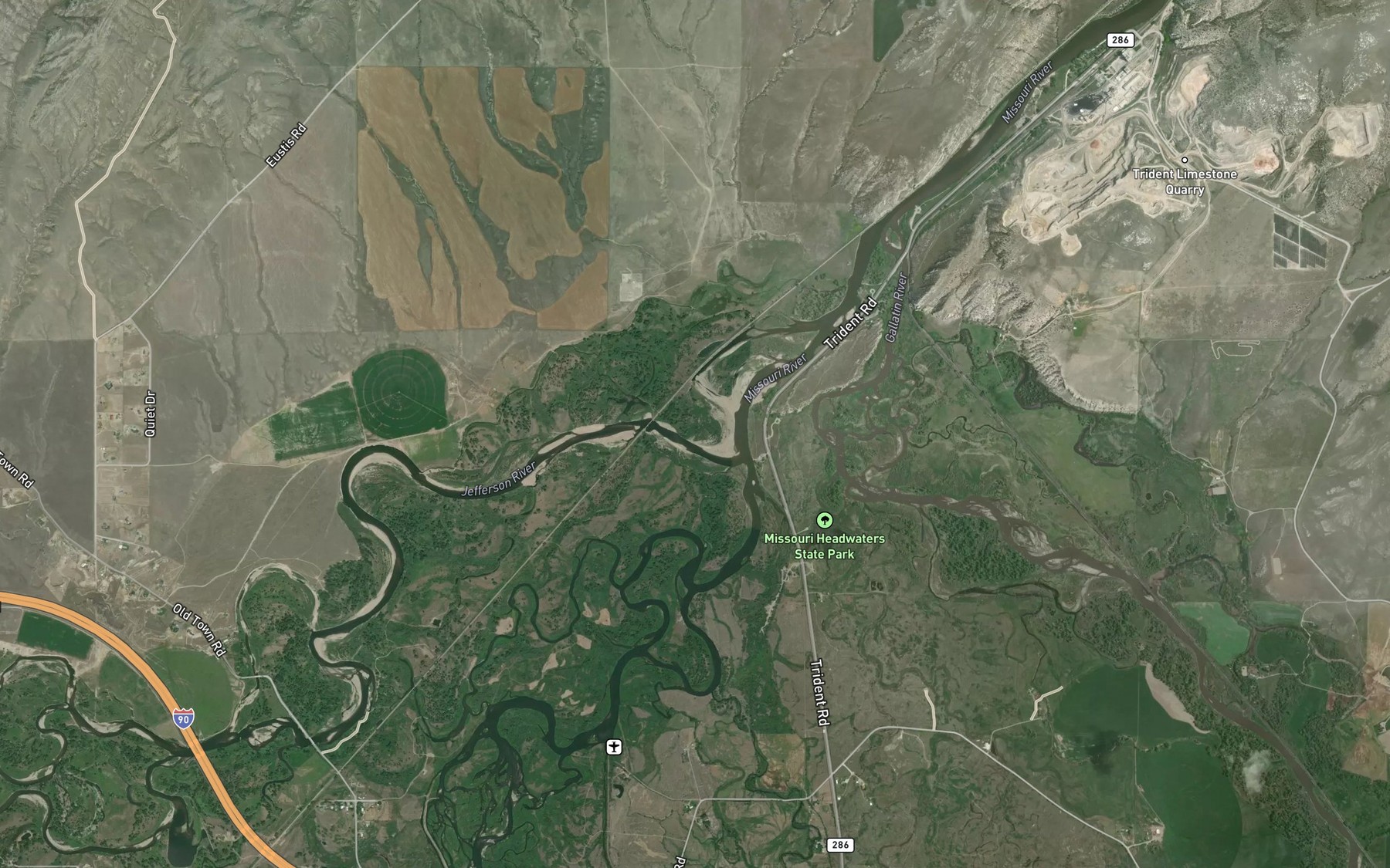 Satellite map of the Madison River