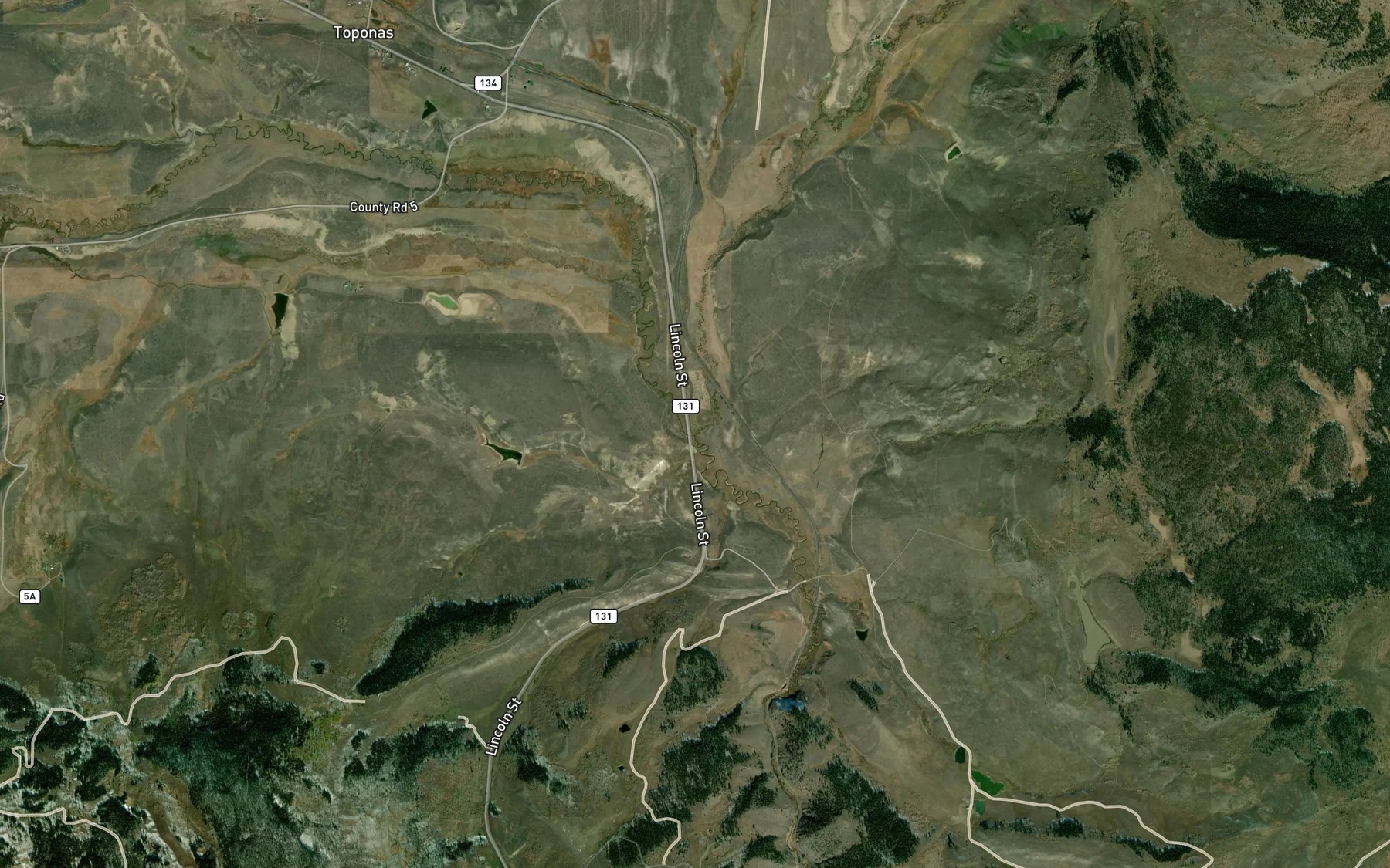 Satellite map of the Toponas Creek