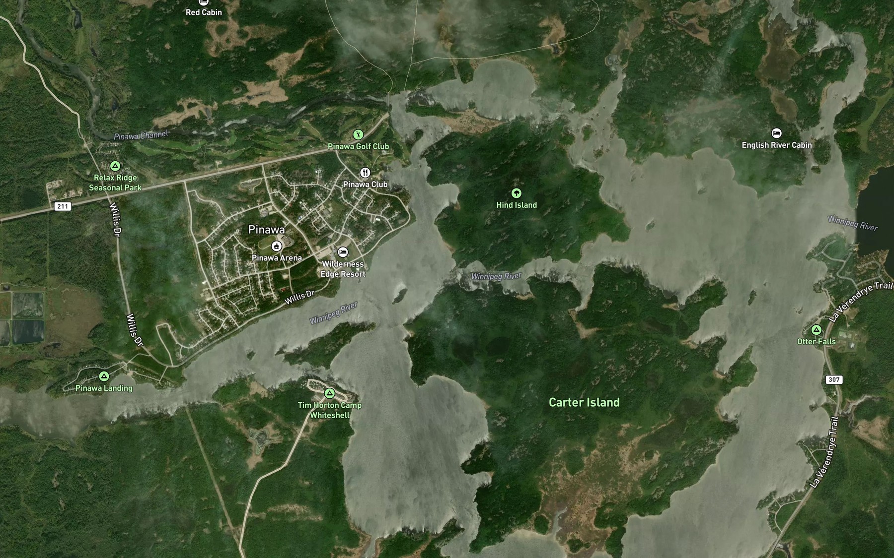 Satellite map of the Sharkeys Channel