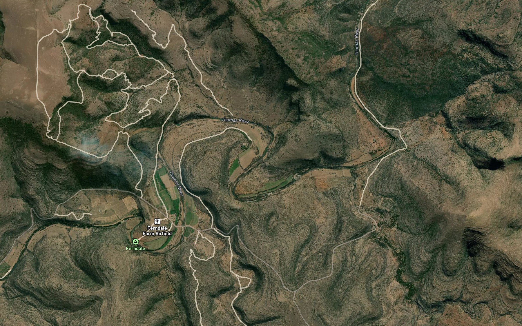 Satellite map of the Thorn River