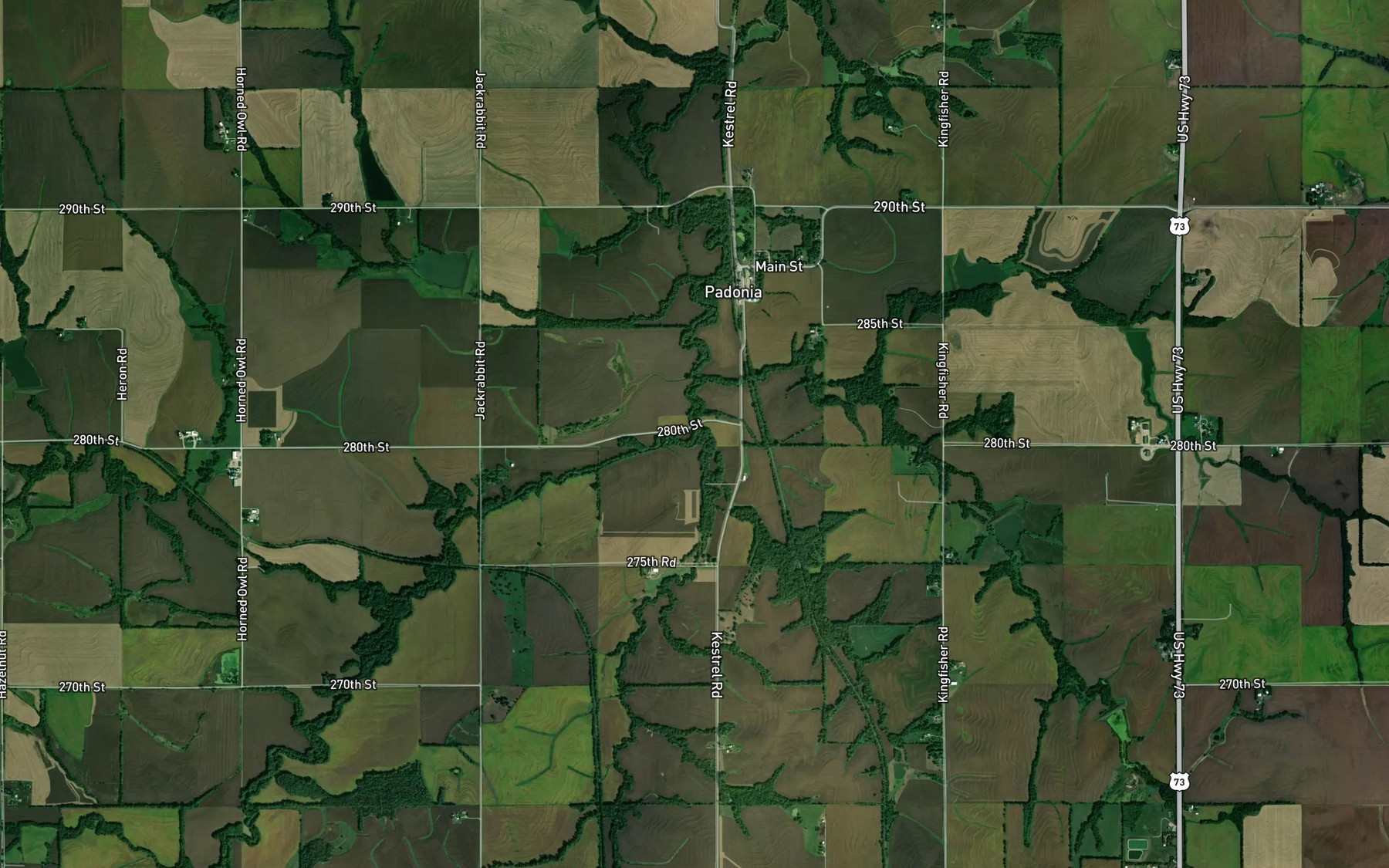 Satellite map of the Euchre Creek