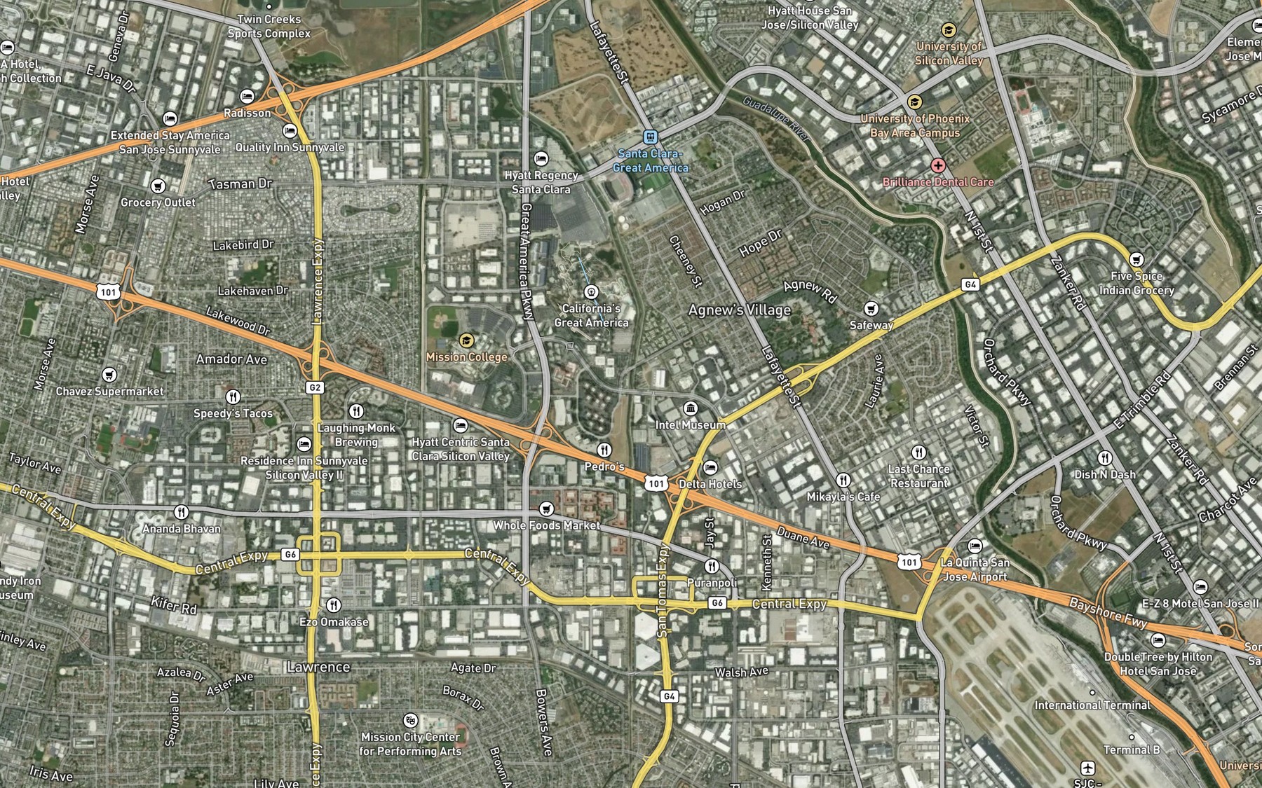 Satellite map of the San Tomas Aquinas Creek