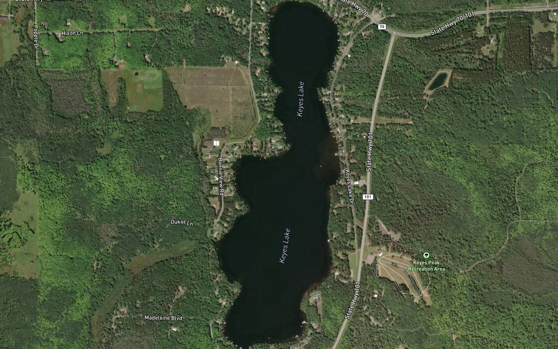 Satellite map of the Keyes Lake