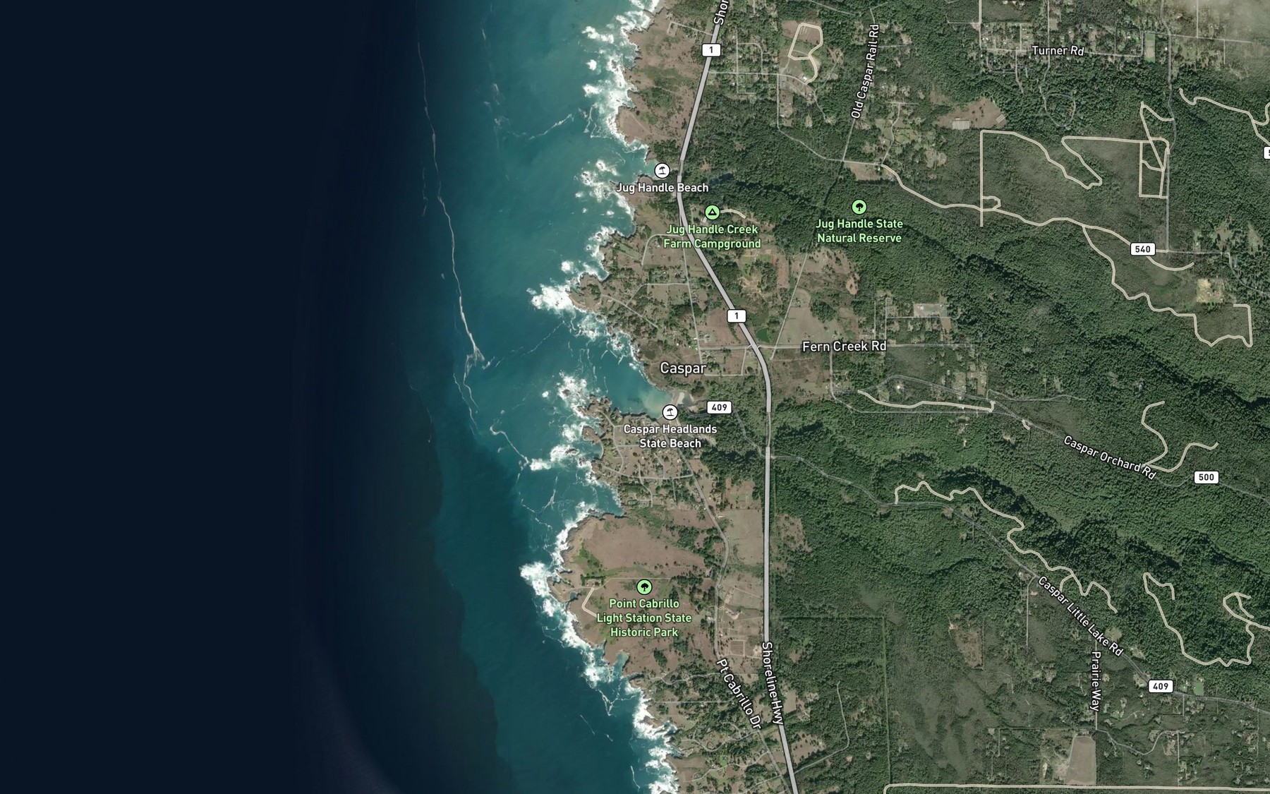 Satellite map of the Caspar Anchorage