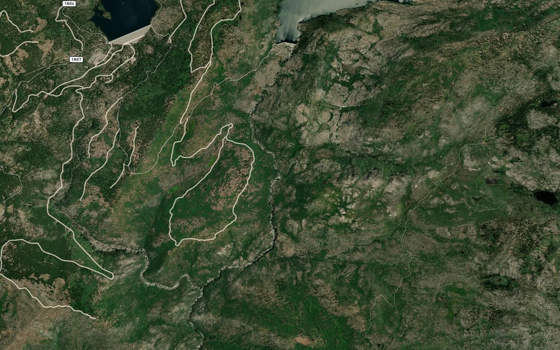 Satellite map of the Miguel Creek