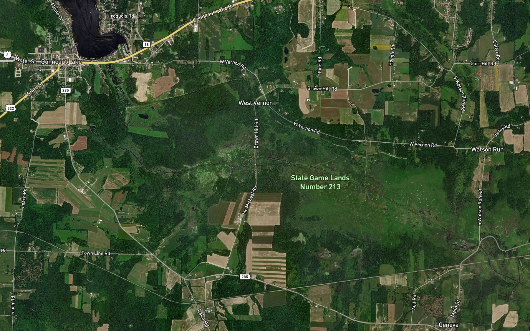 Satellite map of the McMichael Run