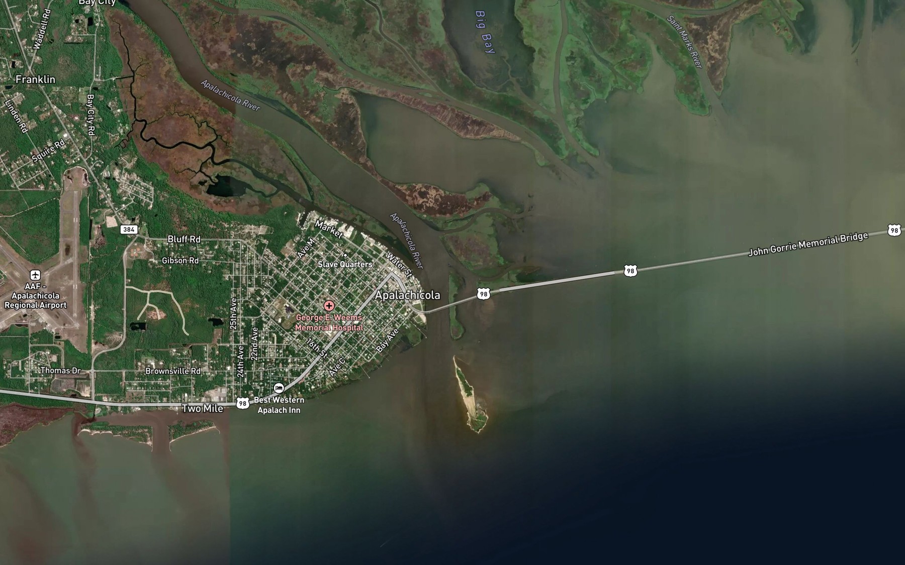Satellite map of the Apalachicola River