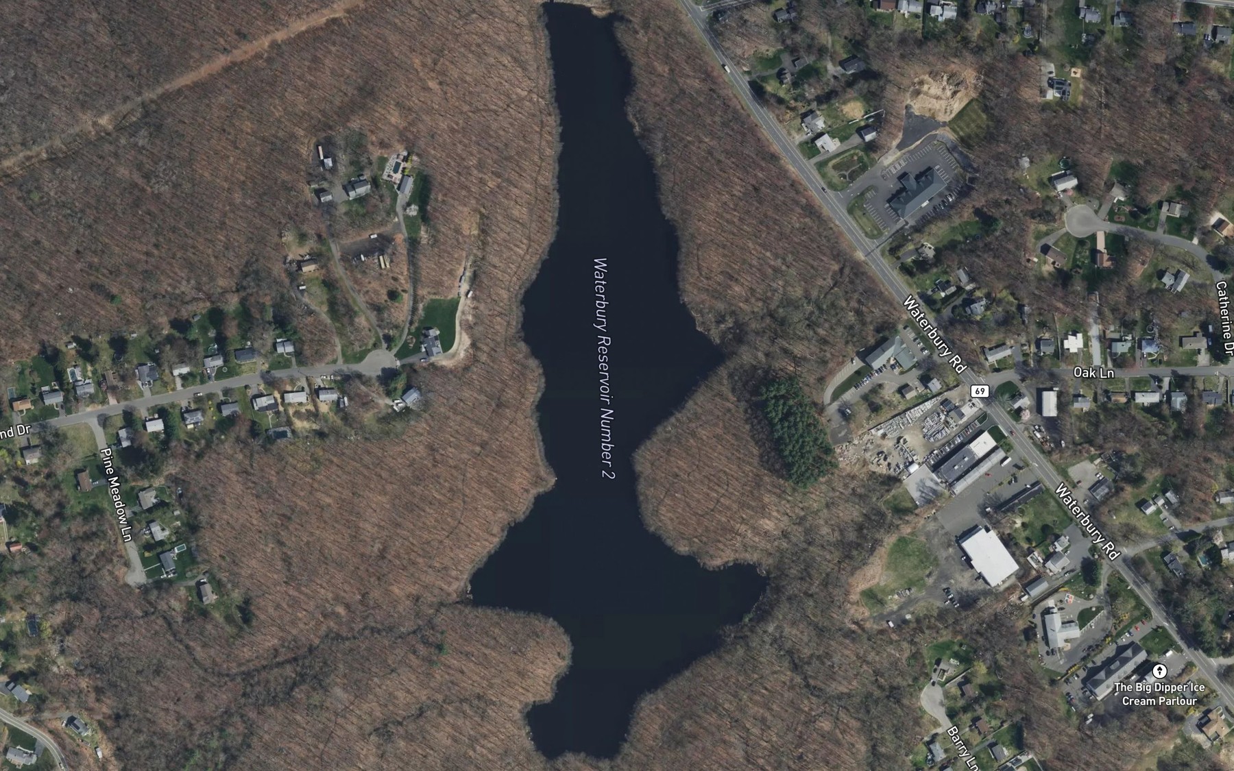 Satellite map of the Waterbury Reservoir Number 2