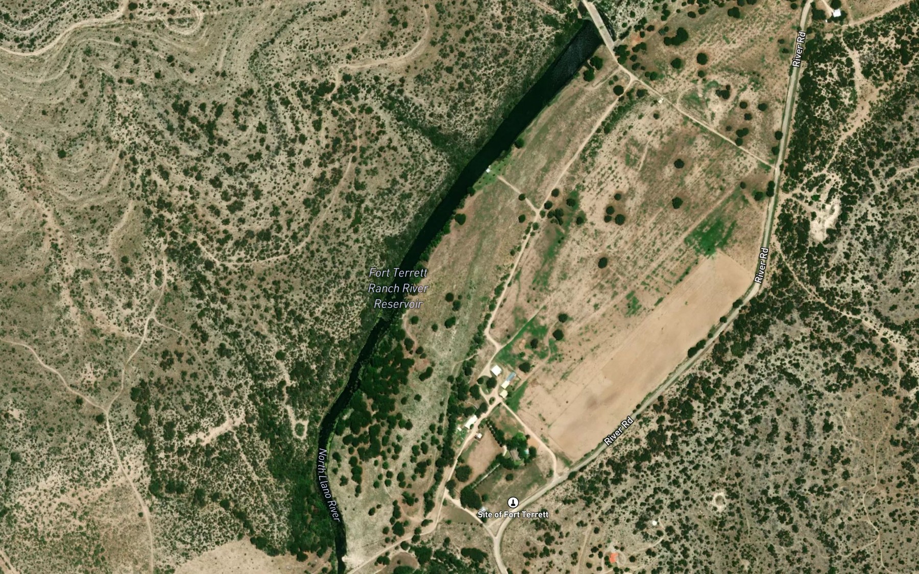 Satellite map of the Fort Terrett Ranch River Reservoir