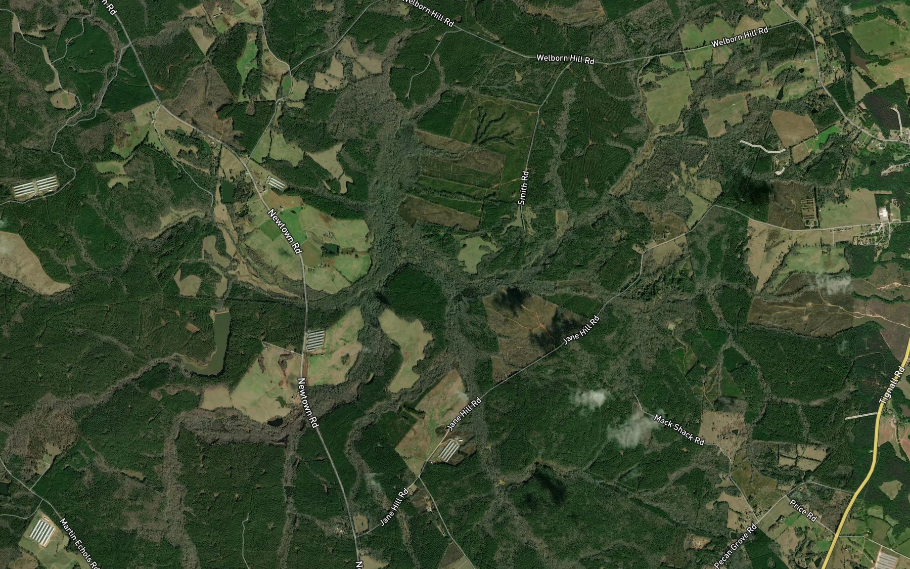 Satellite map of the Tanyard Branch