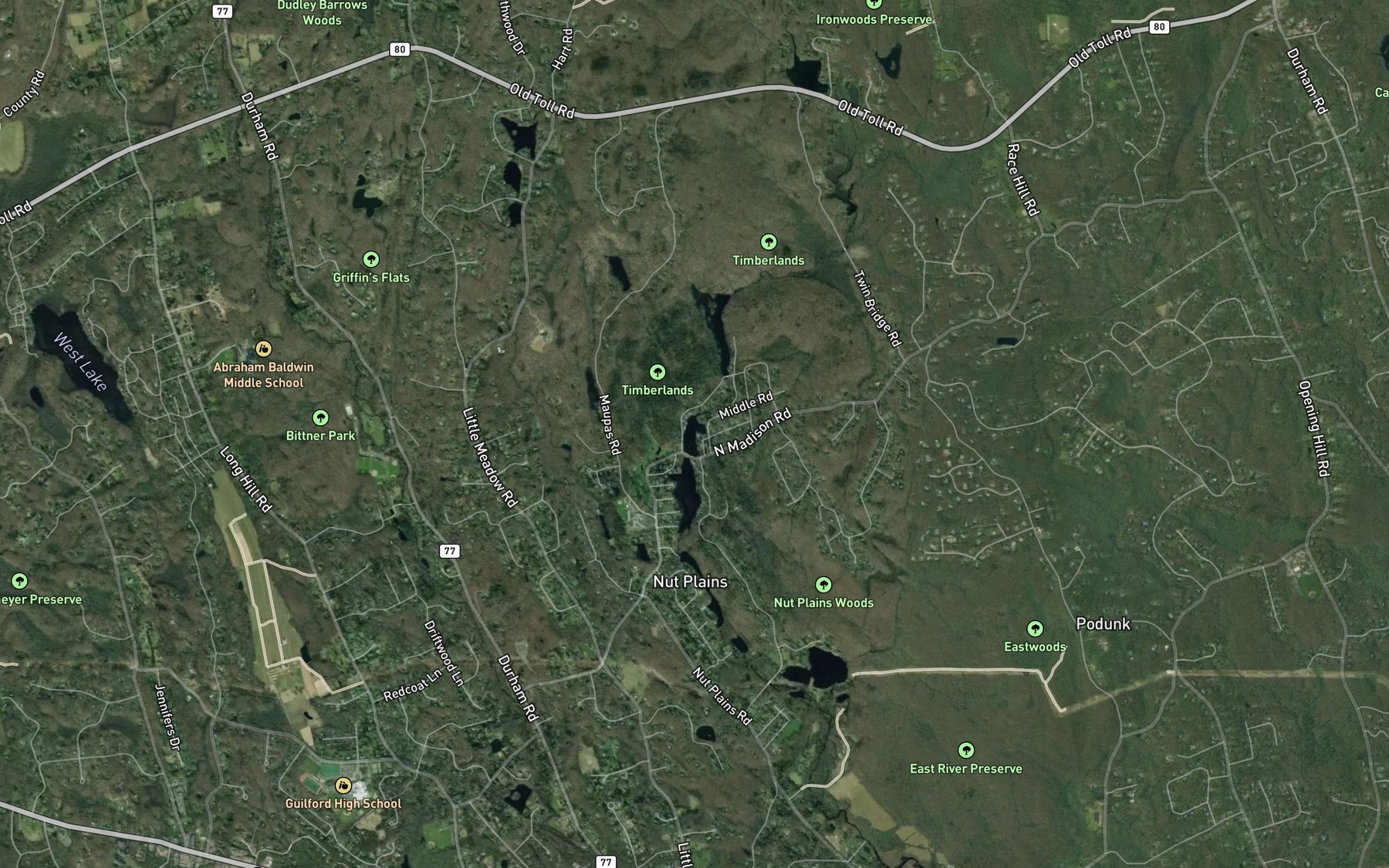 Satellite map of the Guilford Lakes
