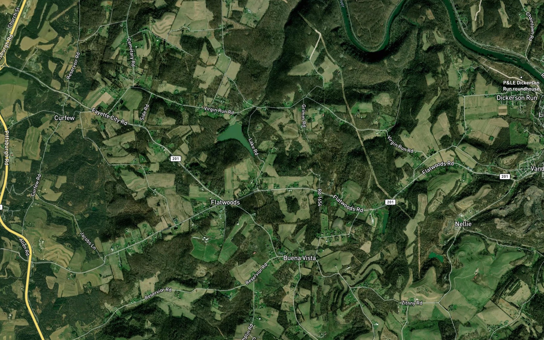 Satellite map of the Virgin Run Lake