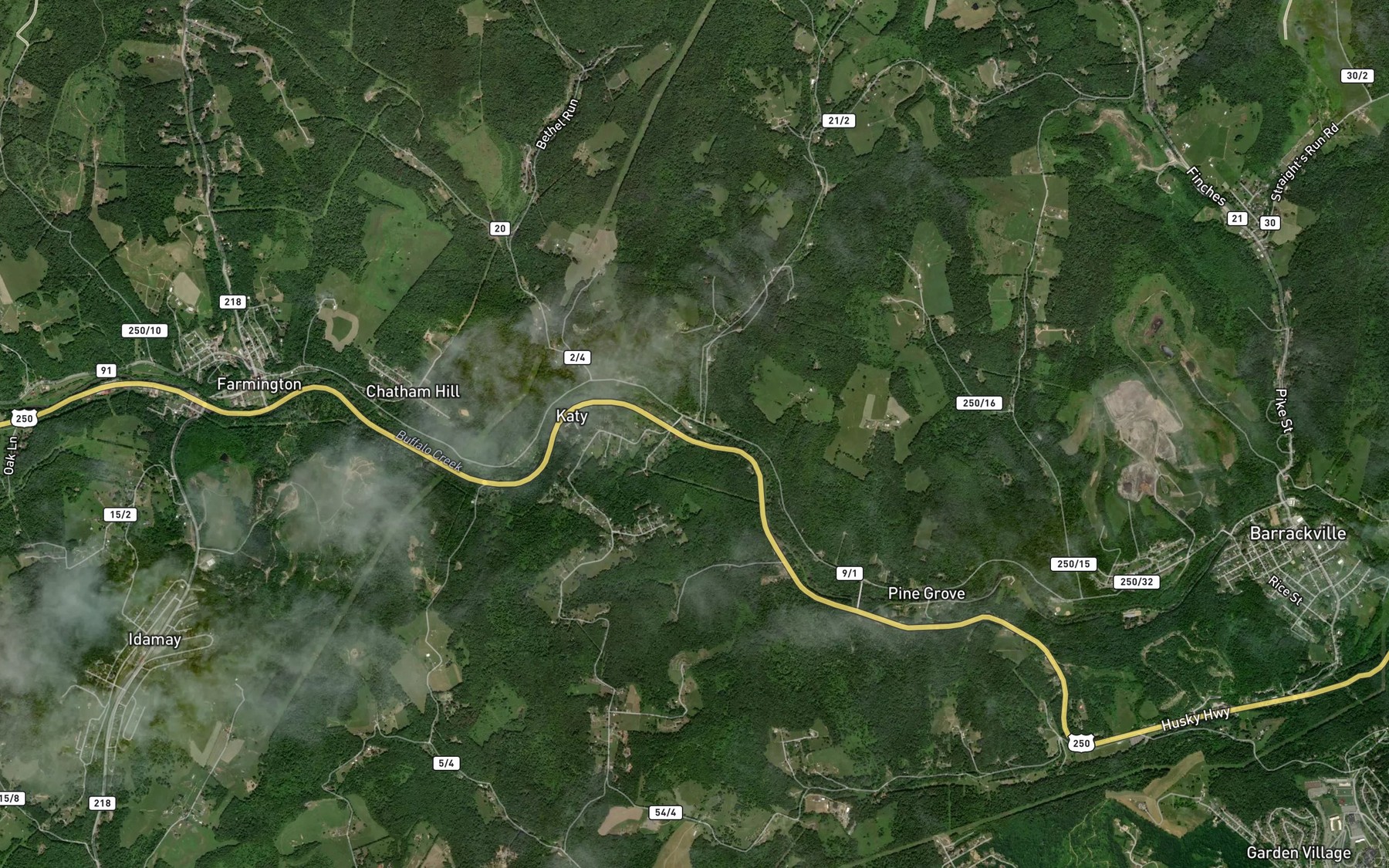 Satellite map of the Davy Run
