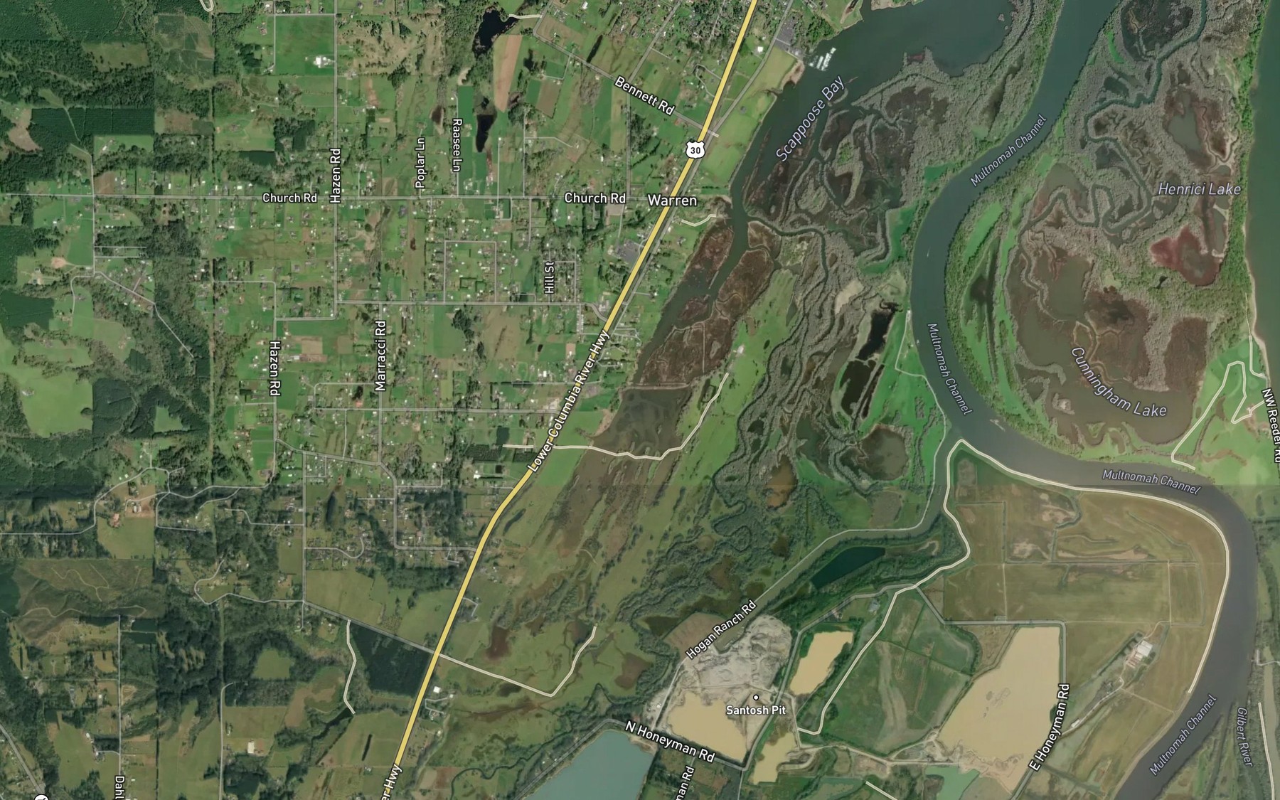 Satellite map of the Honeyman Creek