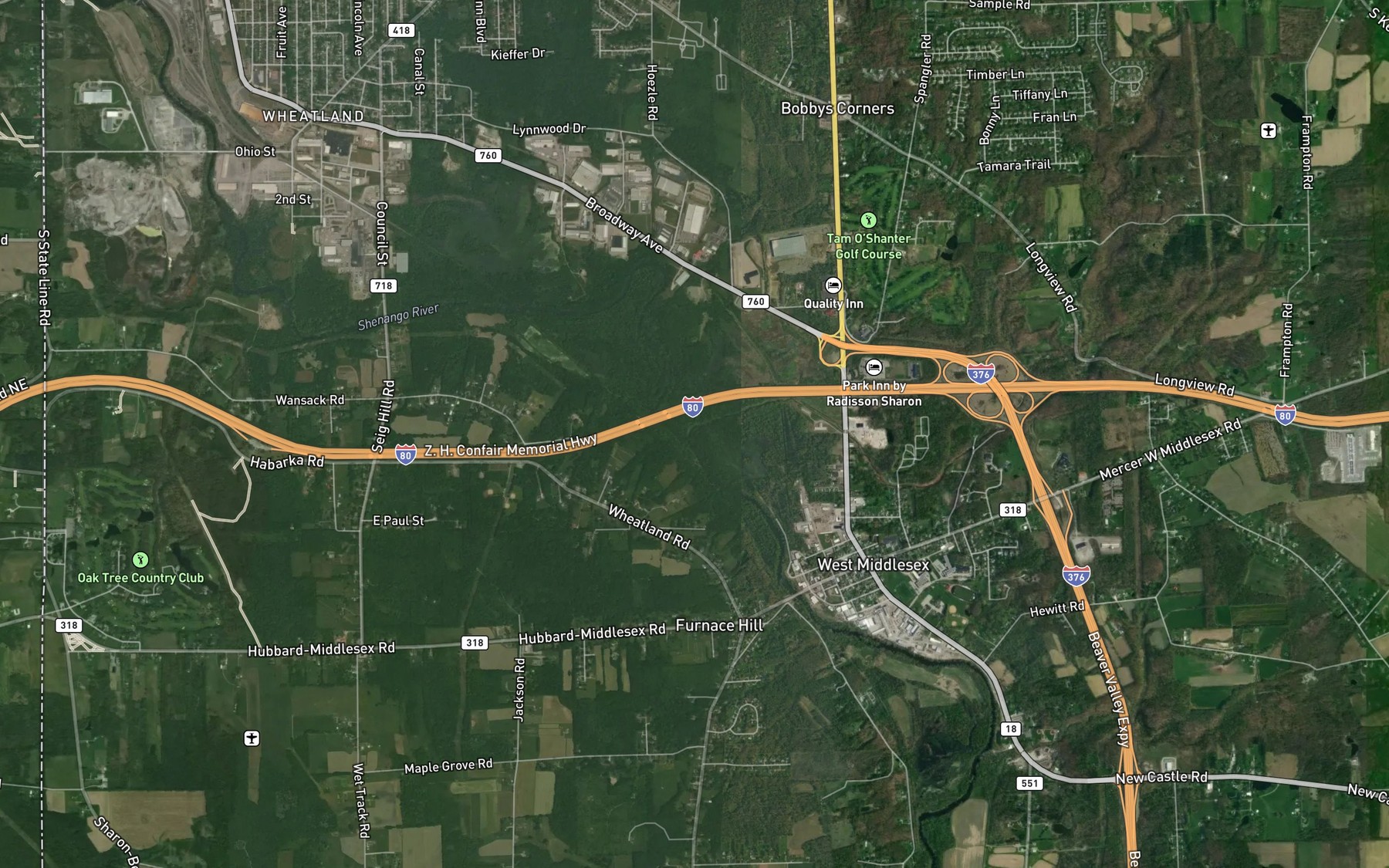 Satellite map of the Hogback Run