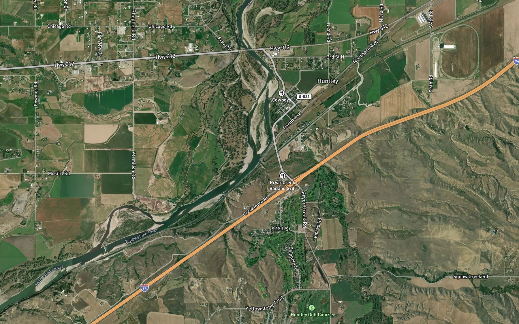 Satellite map of the Pryor Creek