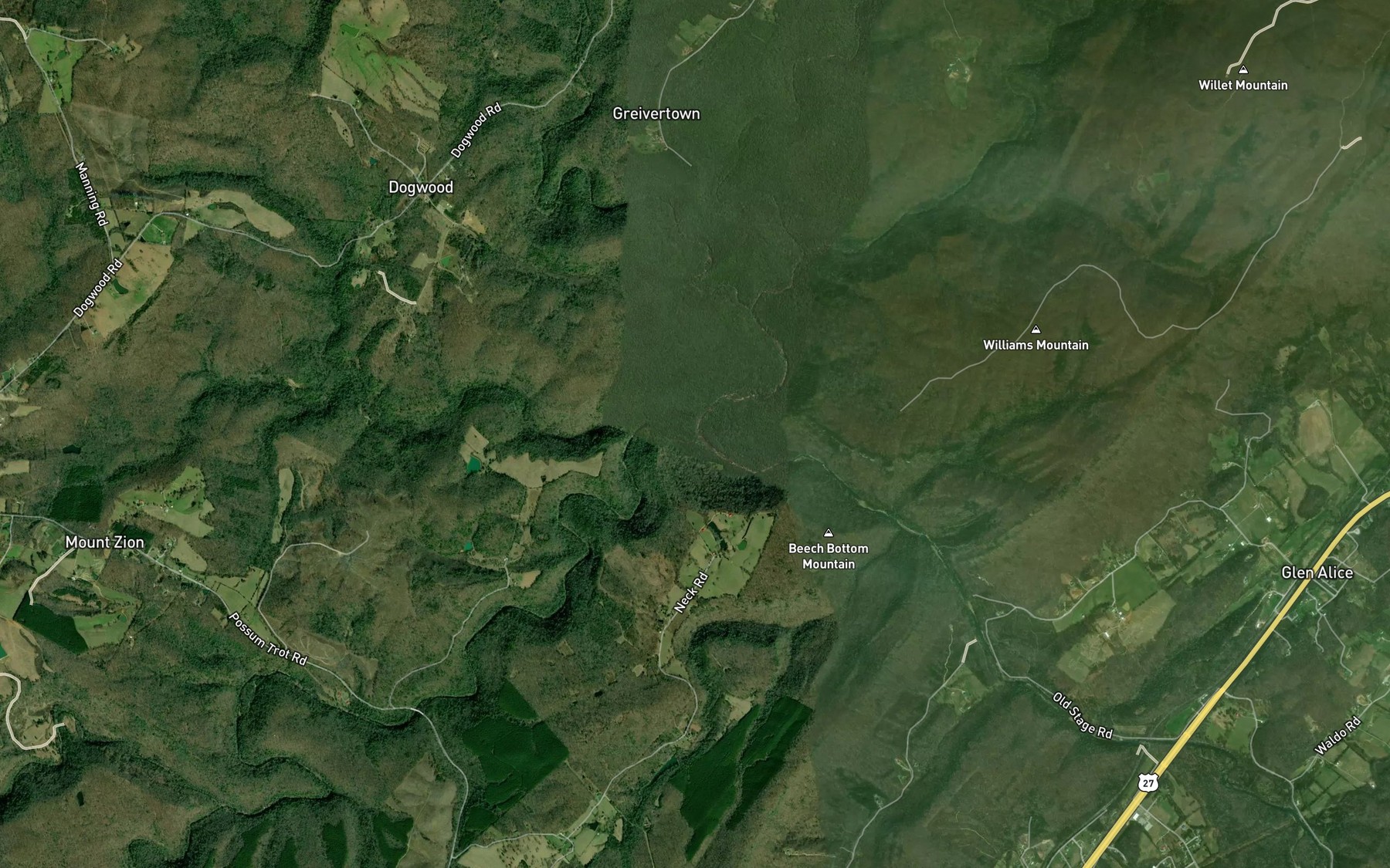 Satellite map of the Piney Creek