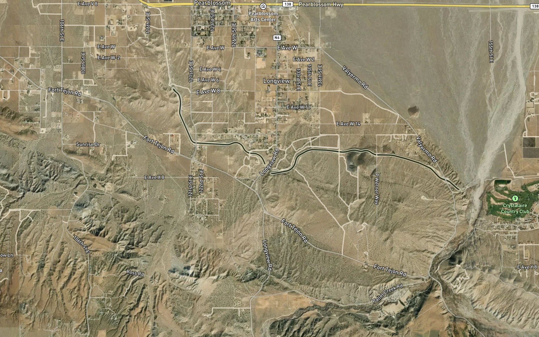Satellite map of the Fort Tejon Siphon