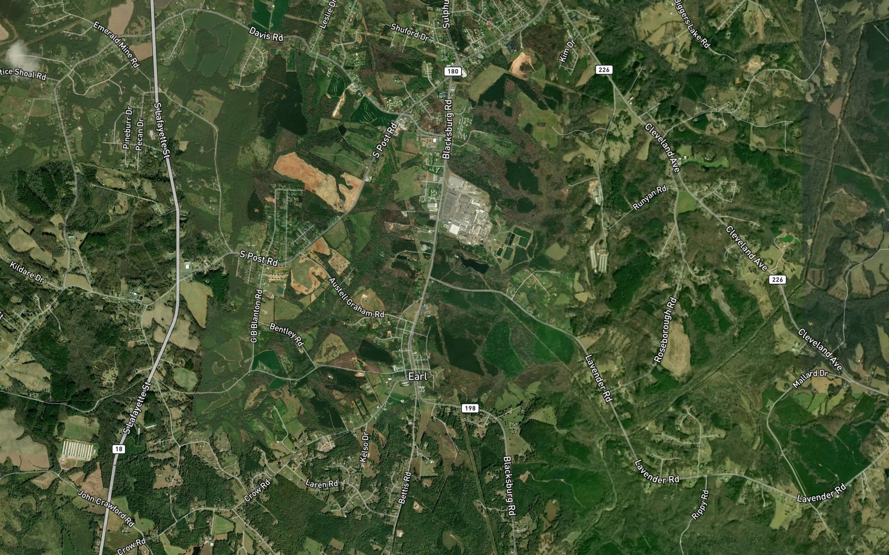 Satellite map of the Fiber Industies Water Supply Lake