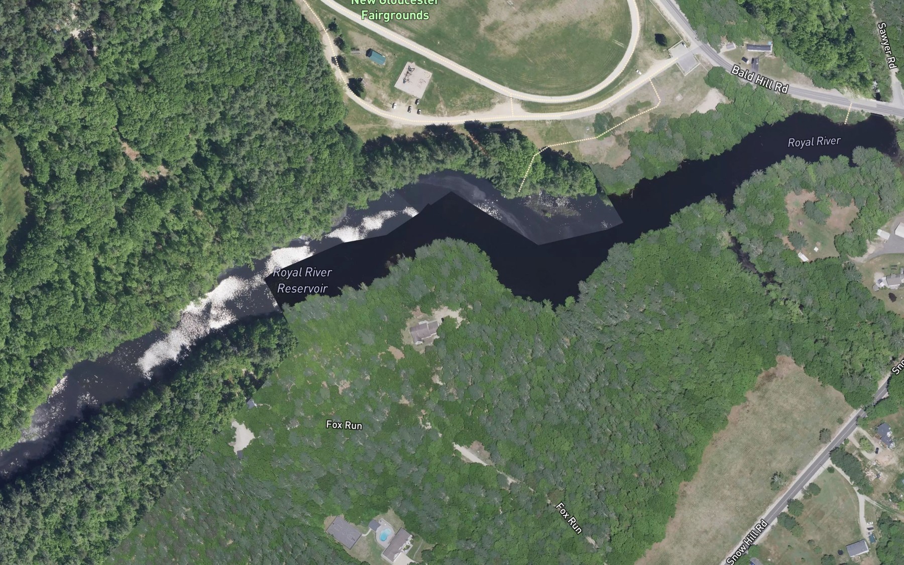 Satellite map of the Royal River Reservoir