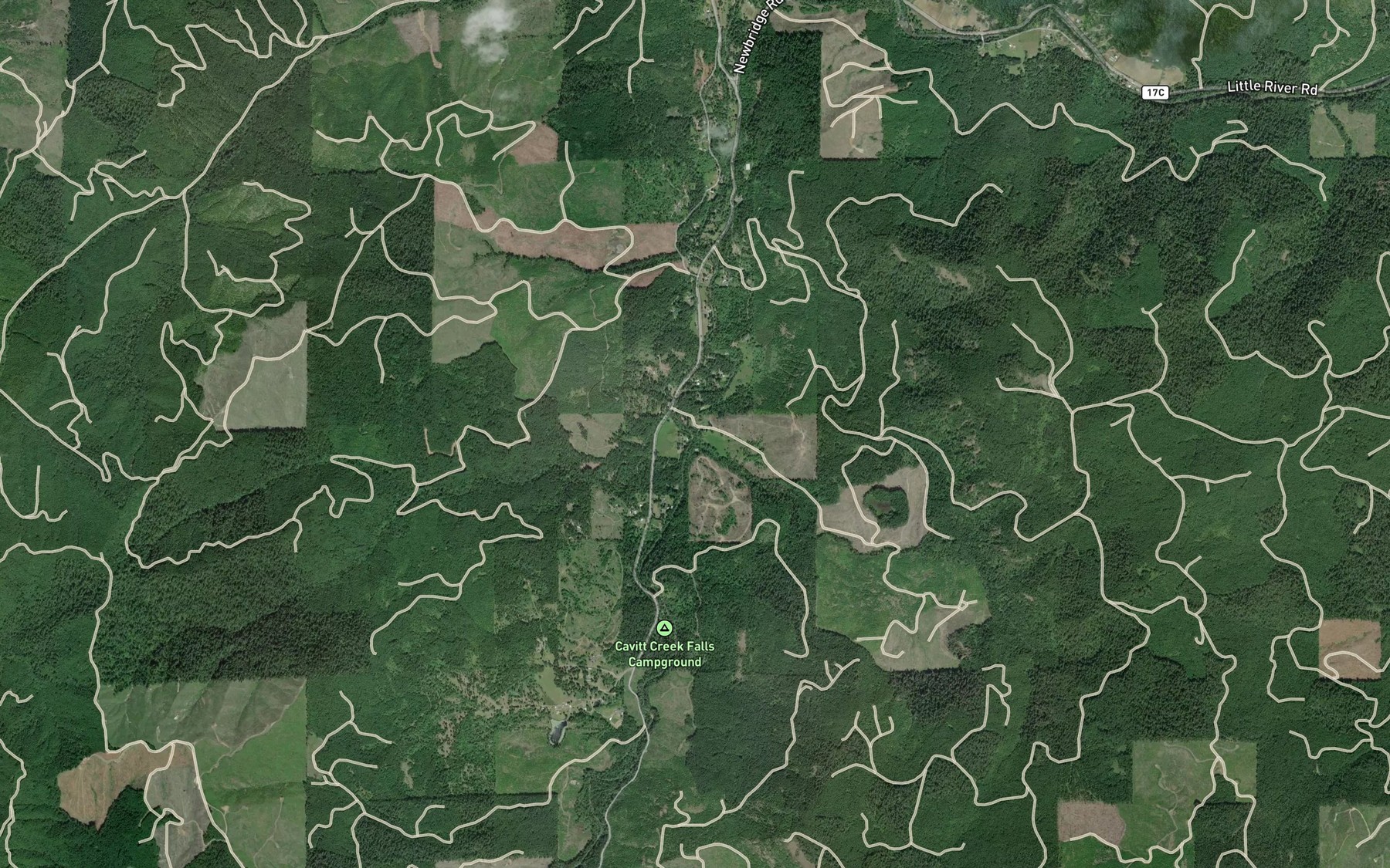 Satellite map of the Evarts Creek