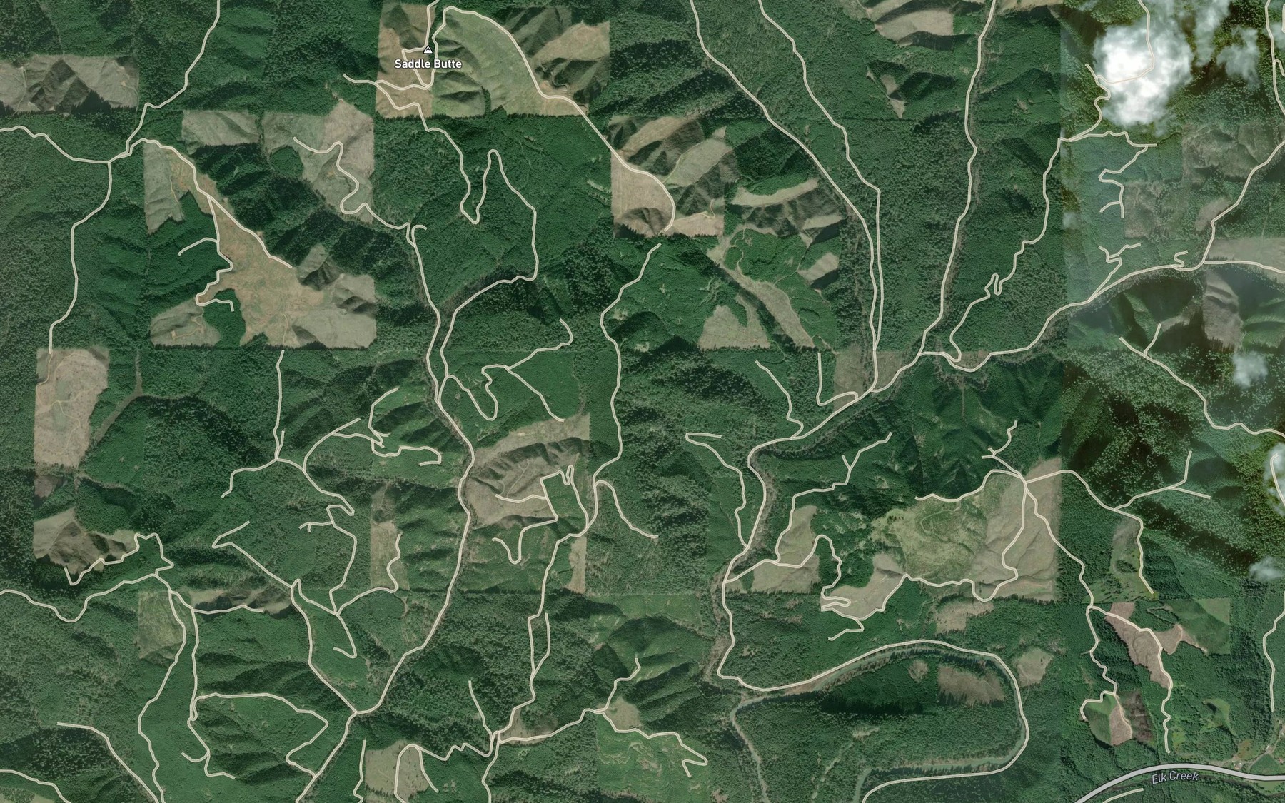 Satellite map of the Saddle Butte Creek
