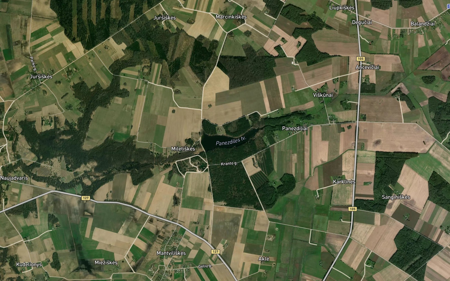 Satellite map of the Panezdiles Tvenkinys
