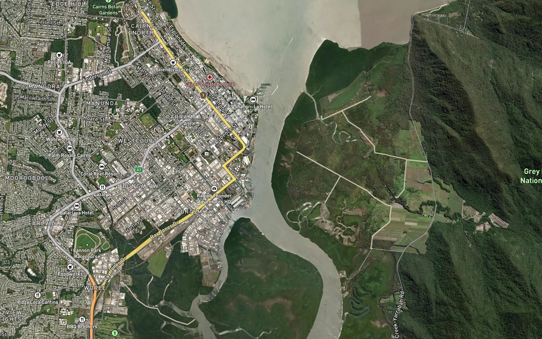 Satellite map of the Alligator Creek