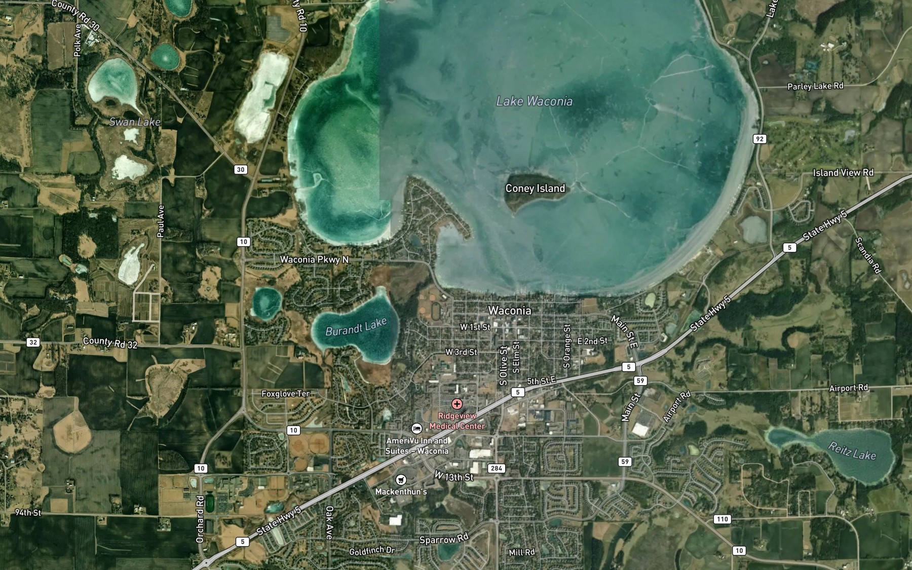 Satellite map of the Cedar Point Park