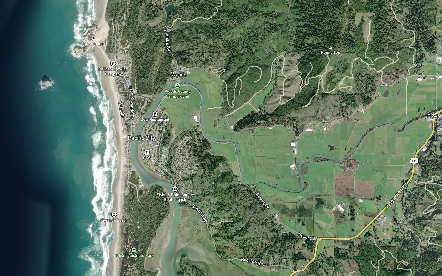 Satellite map of the Sanders Creek