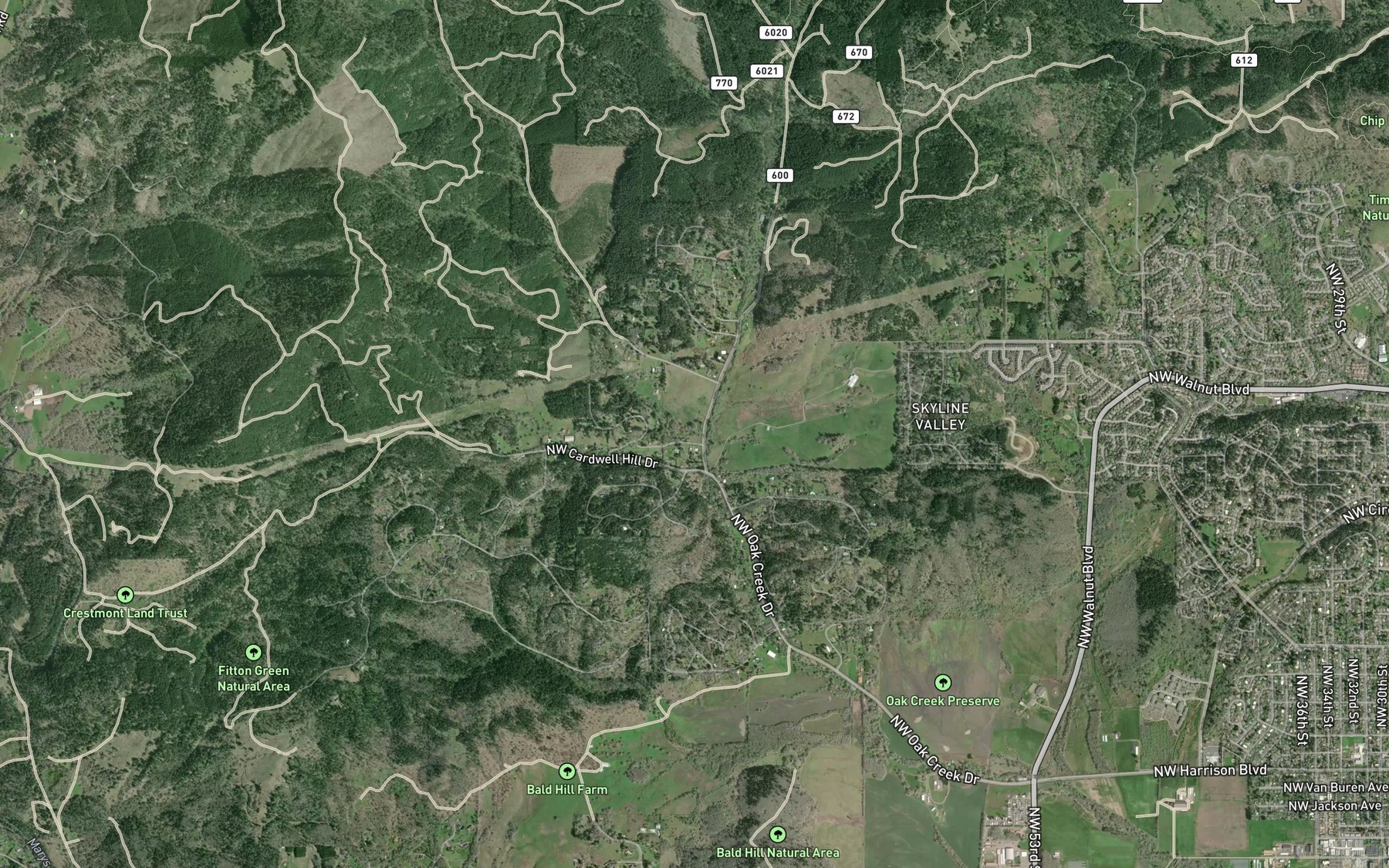 Satellite map of the Skunk Creek
