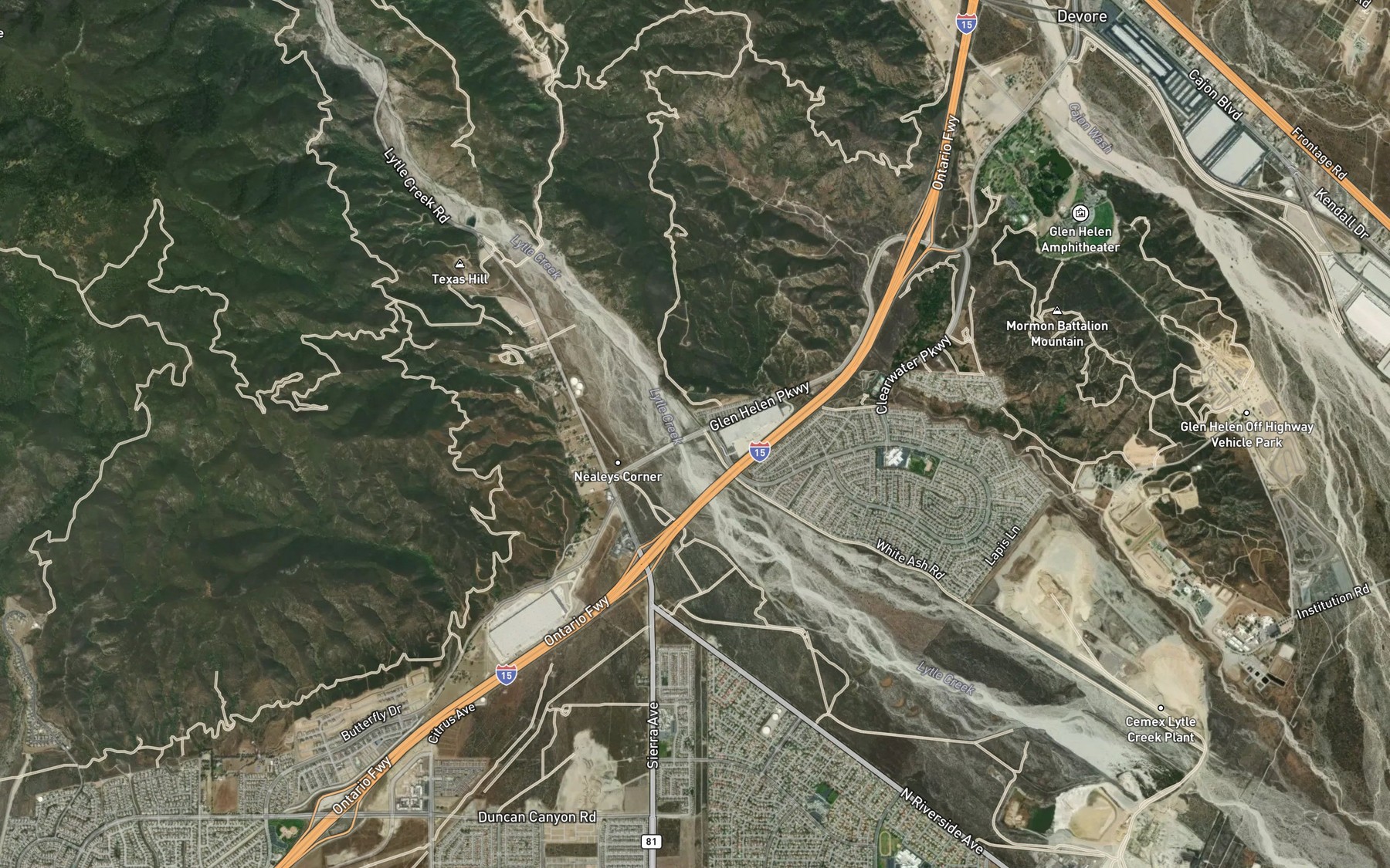 Satellite map of the Lytle Creek