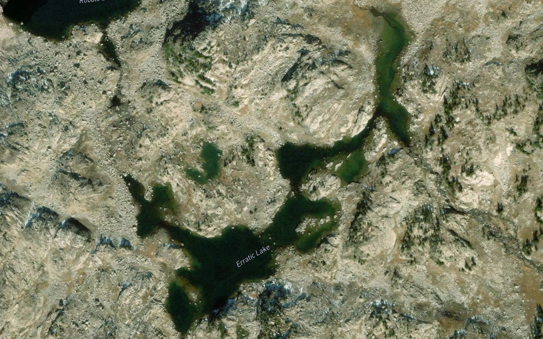 Satellite map of the Erratic Lake