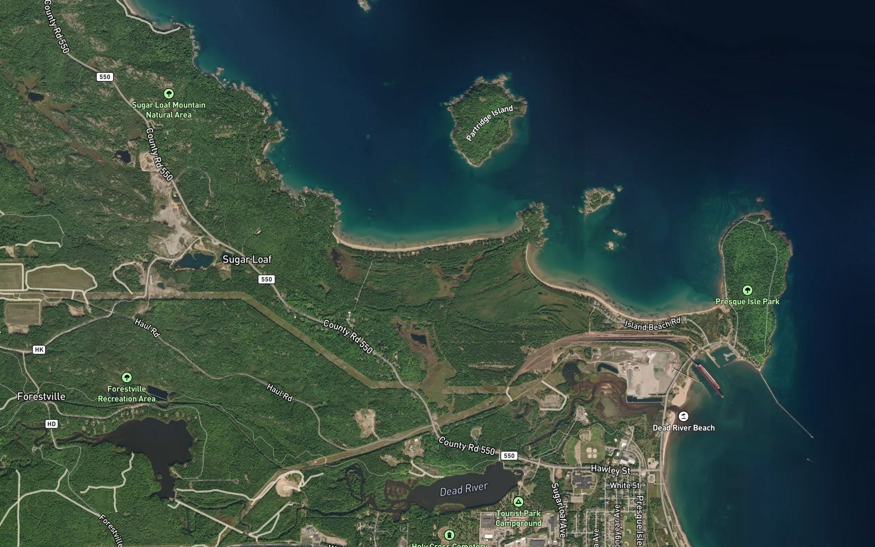 Satellite map of the Compeau Creek