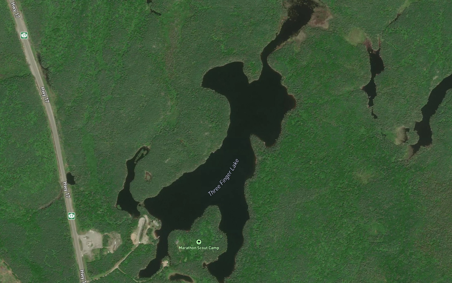 Satellite map of the Three Finger Lake