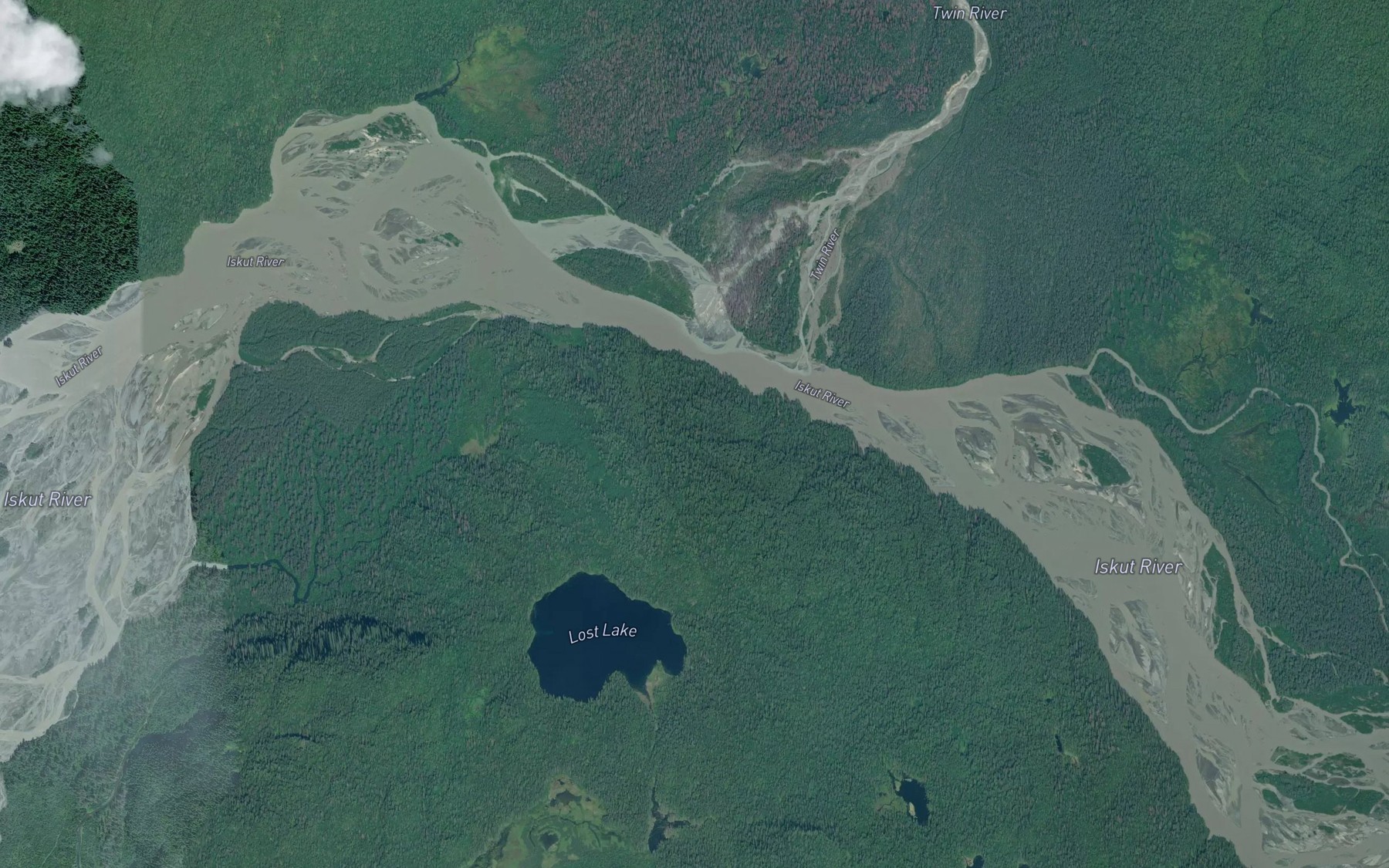 Satellite map of the Twin River