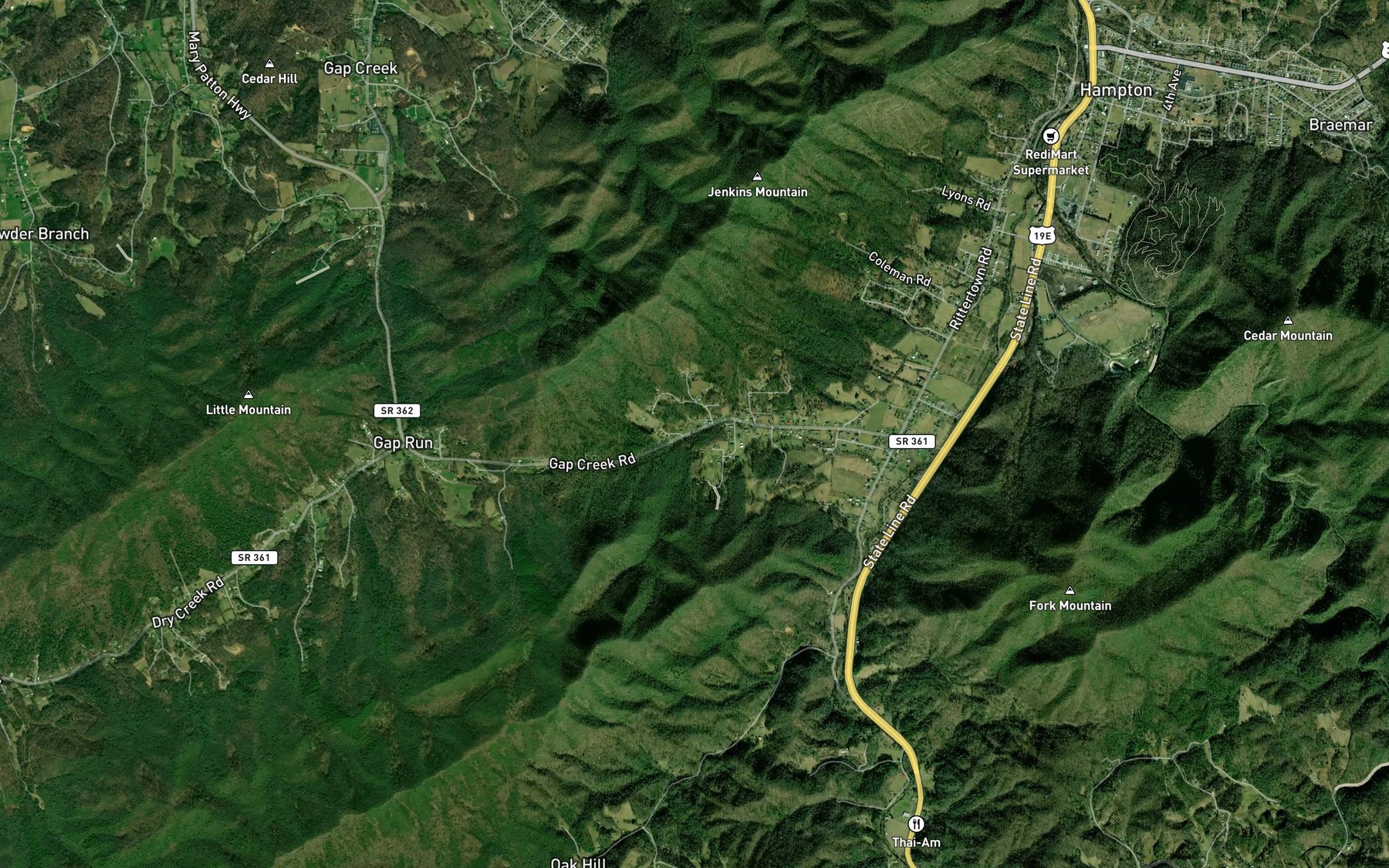 Satellite map of the Yokum Branch