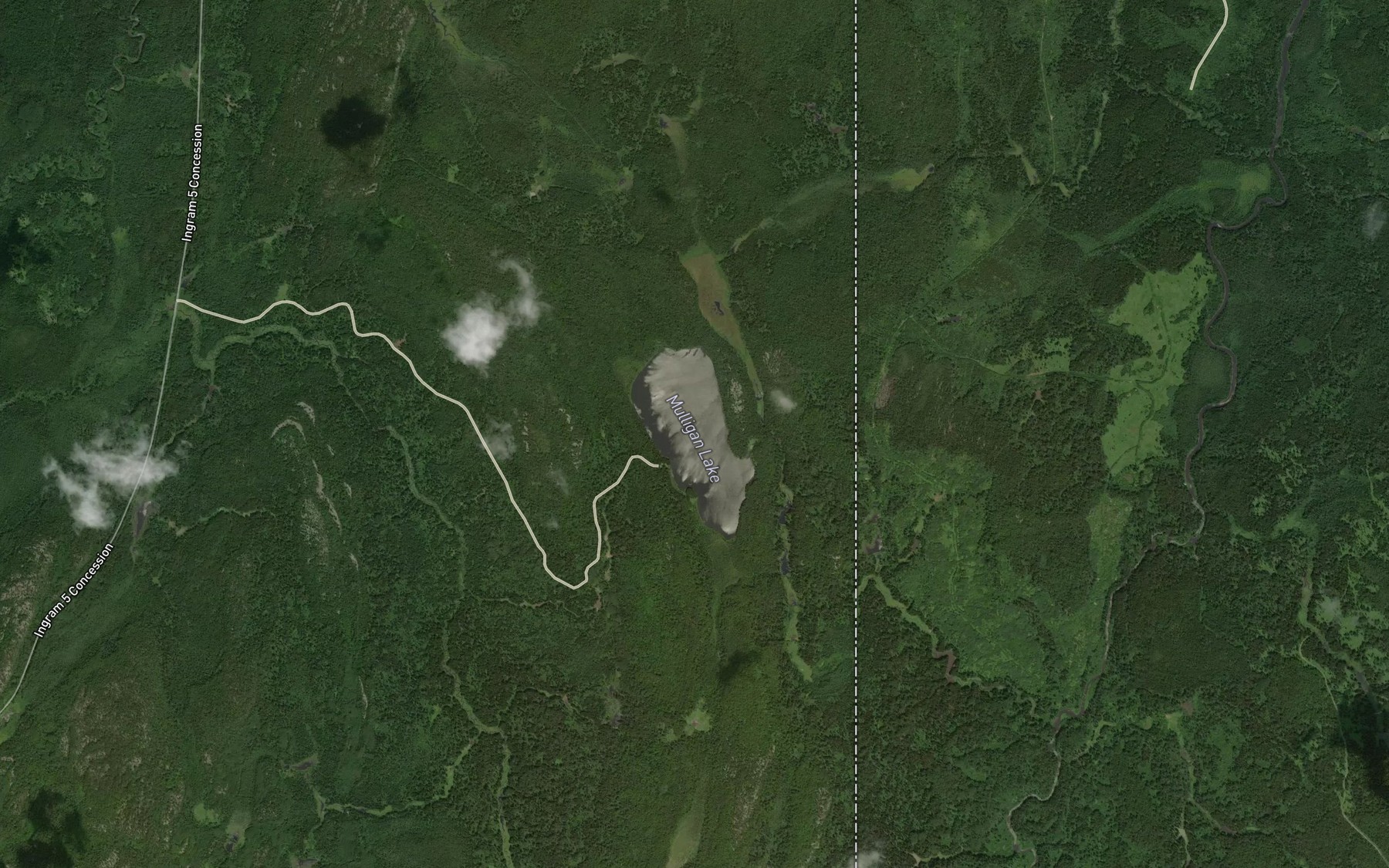 Satellite map of the Mulligan Lake