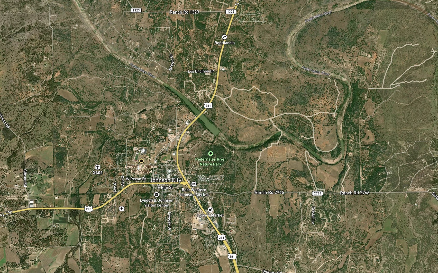 Satellite map of the Town Creek