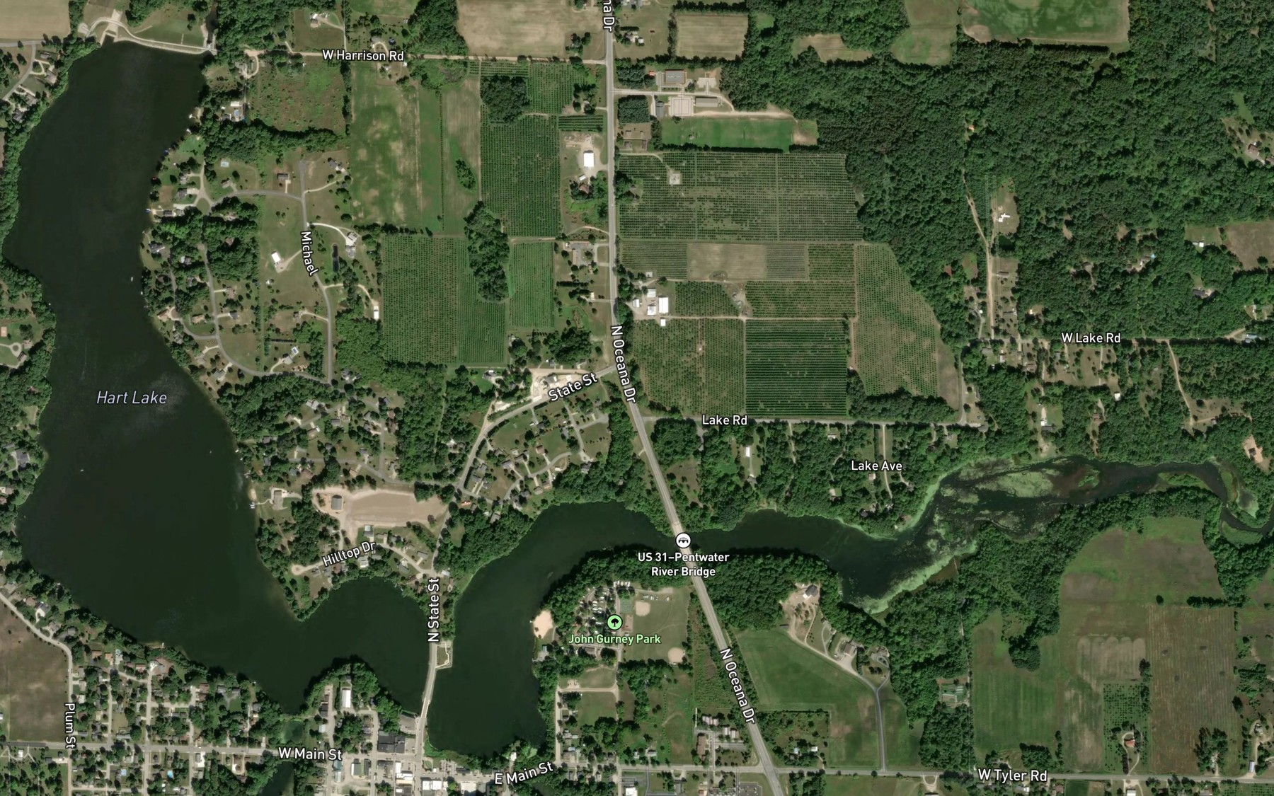 Satellite map of the Hart Lake