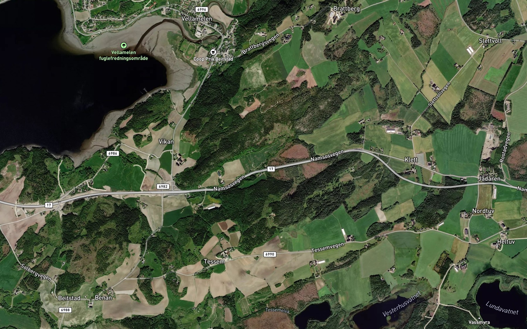 Satellite map of the Kvarvingselva
