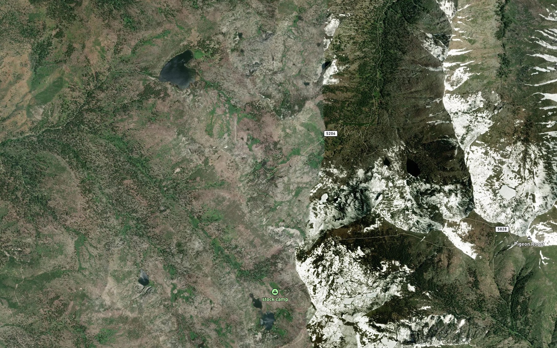 Satellite map of the Granite Lakes