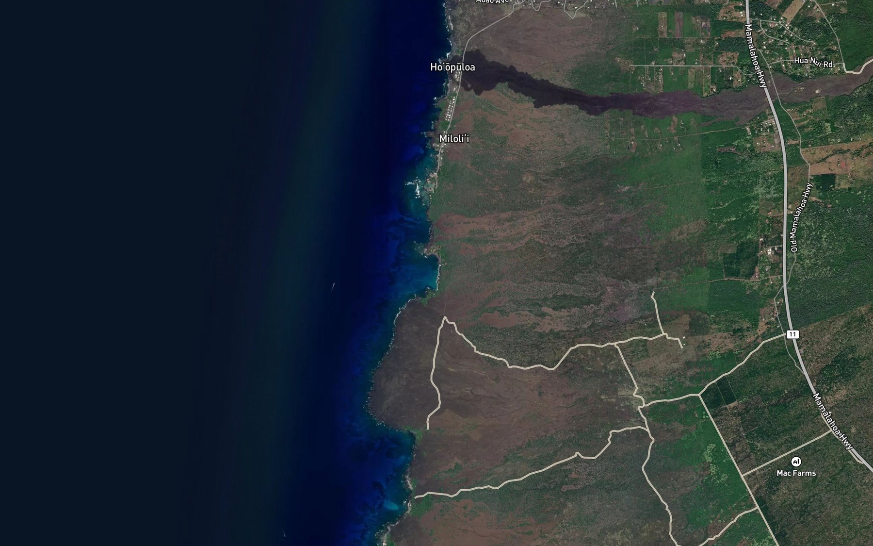 Satellite map of the Honomalino Bay