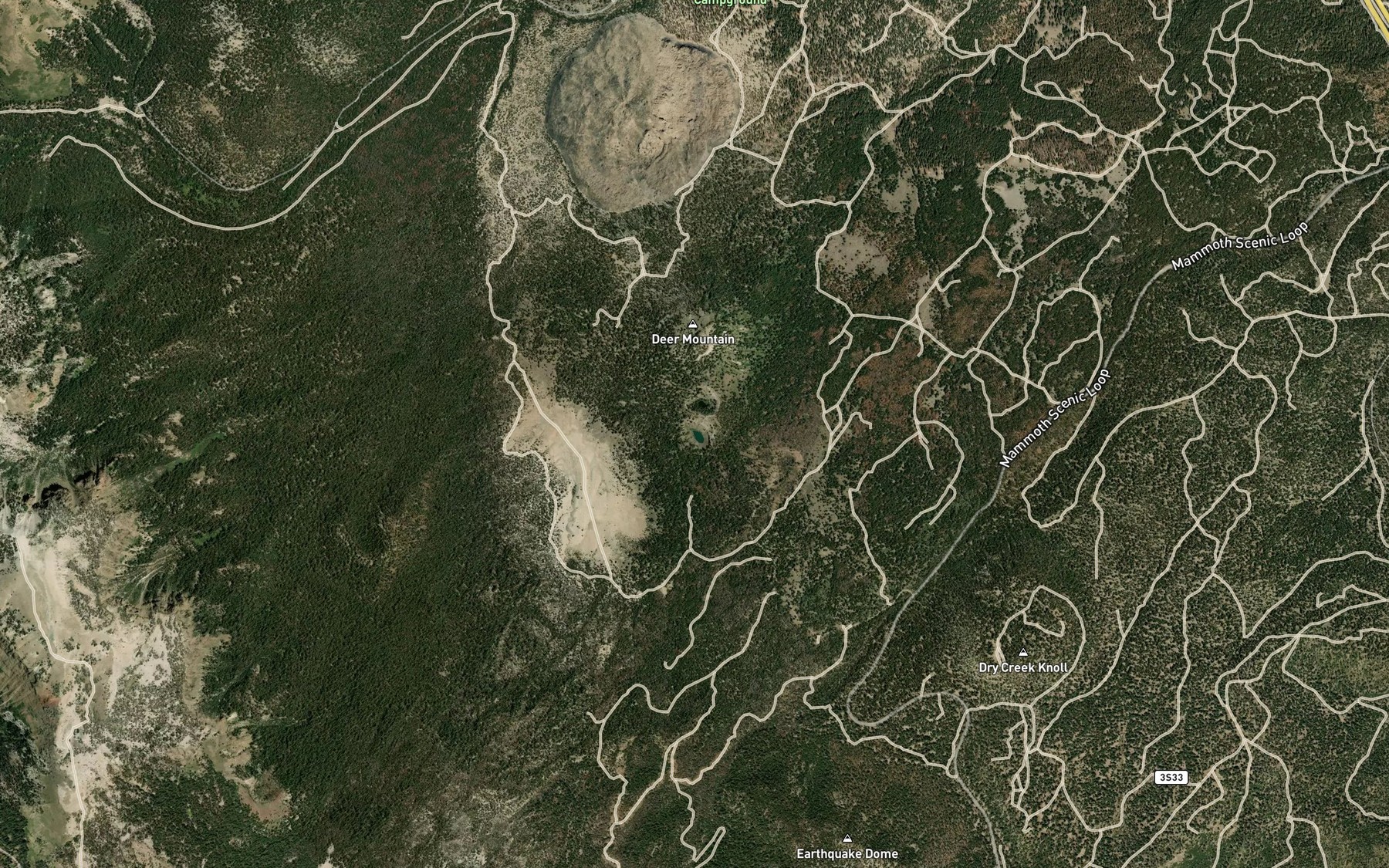 Satellite map of the Inyo Crater Lakes