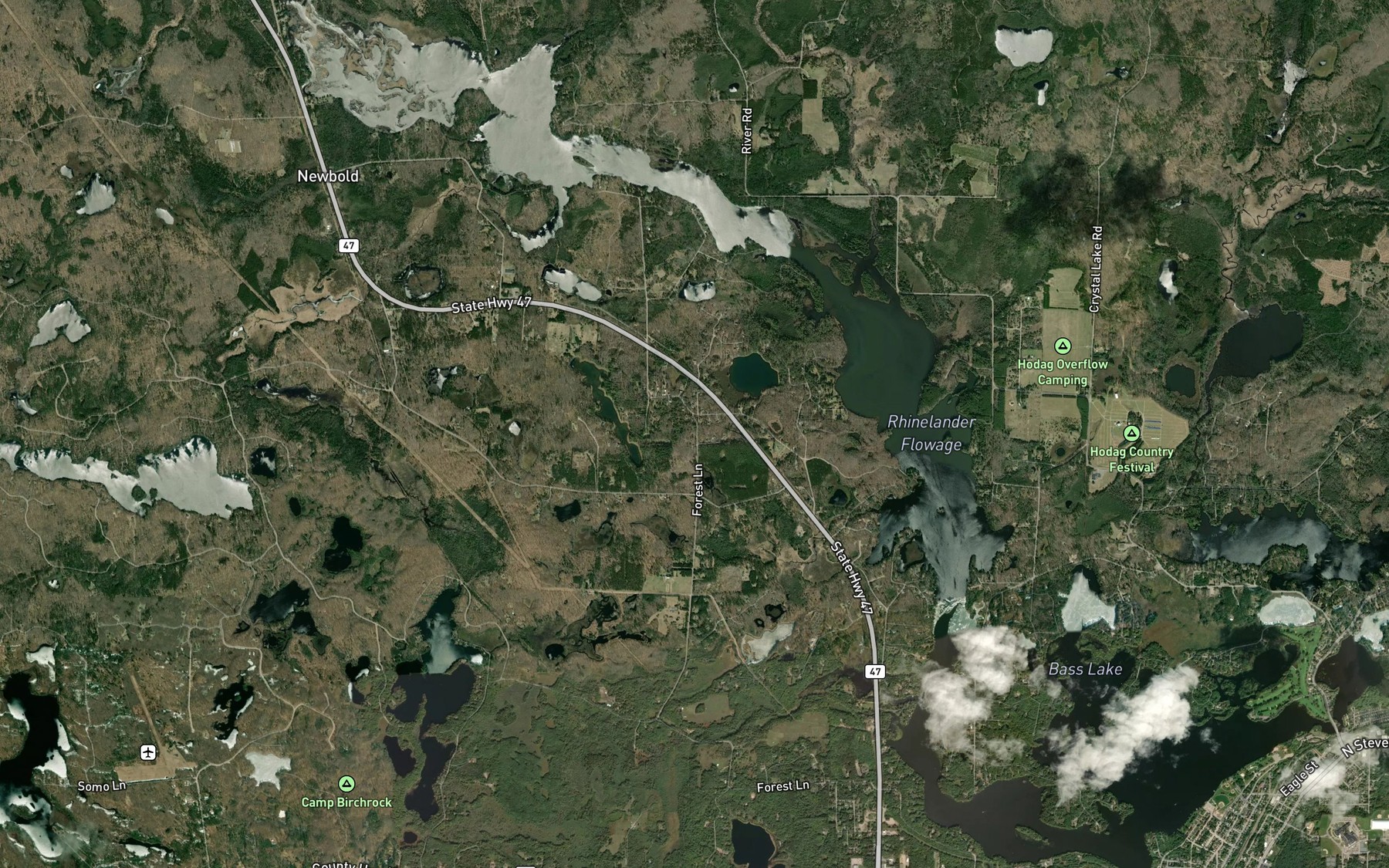 Satellite map of the Rhinelander Flowage