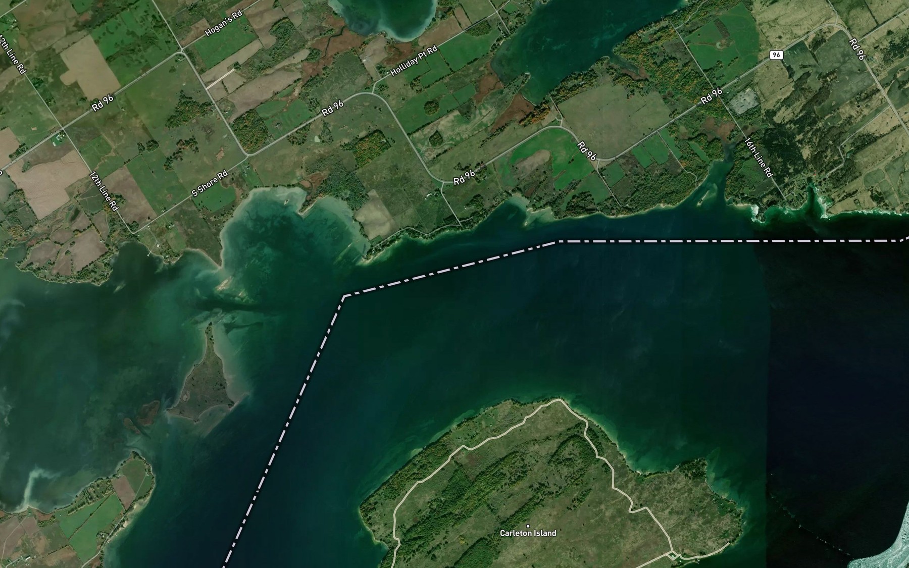 Satellite map of the Woodman Bay