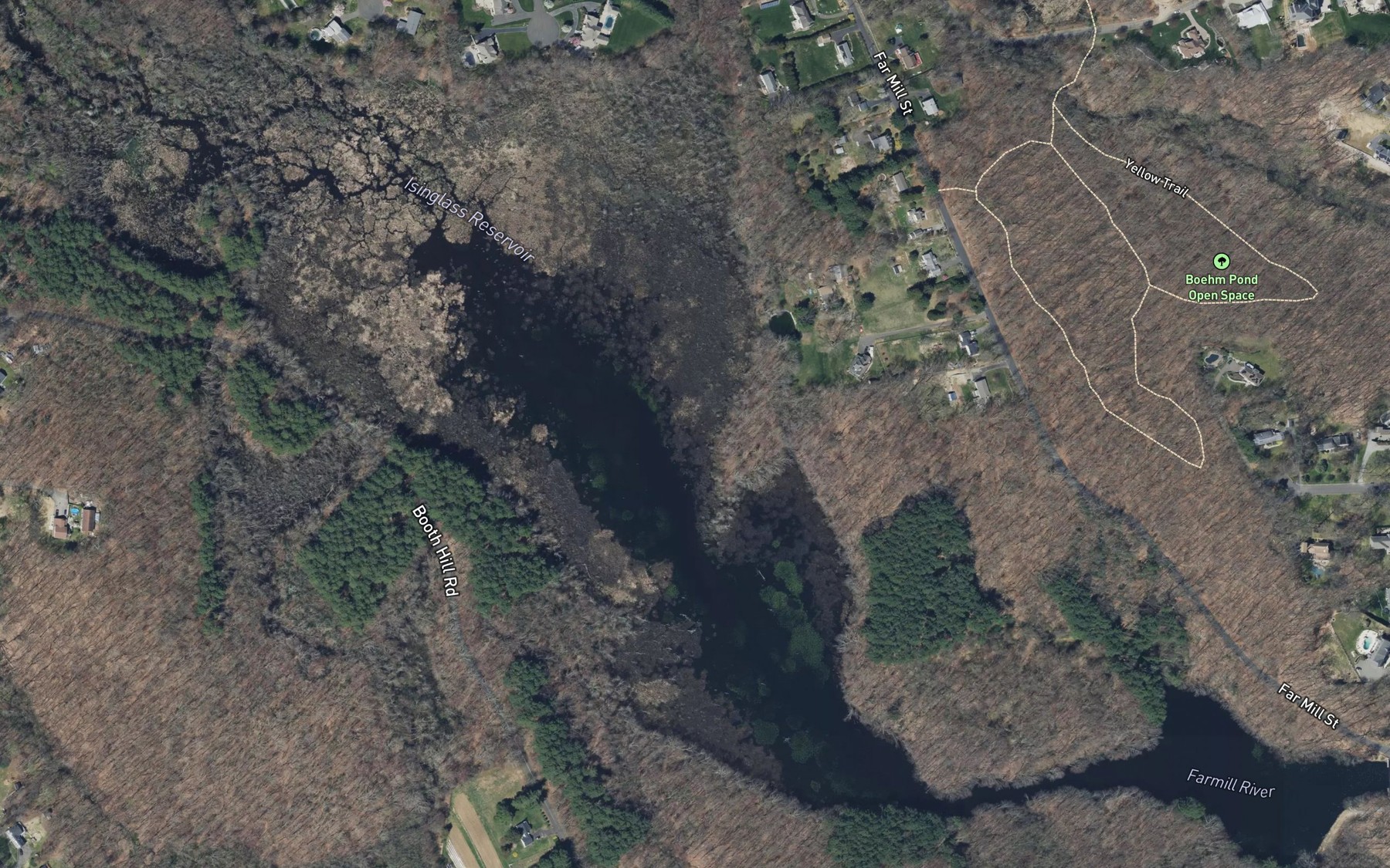 Satellite map of the Isinglass Reservoir