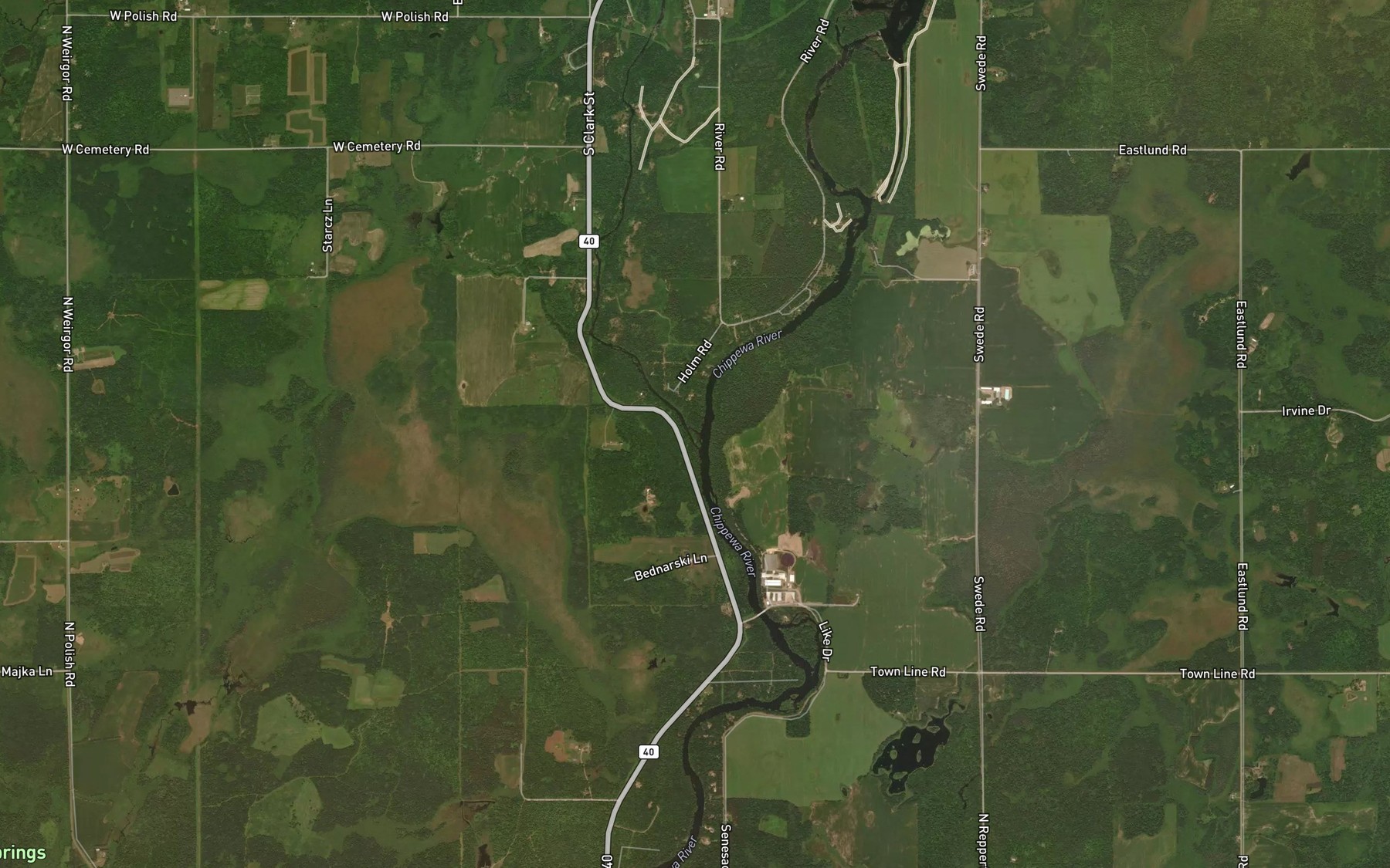 Satellite map of the Couderay River